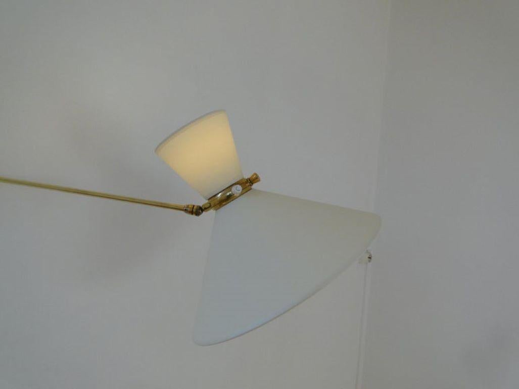 Rene Mathieu Large Vintage Brass Double Arms Adjustable Diabolo Wall Lamp France 8