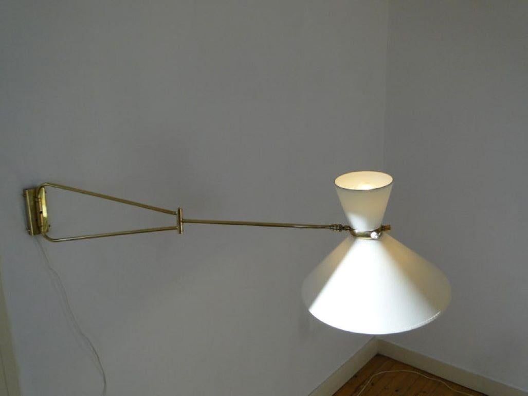 French Rene Mathieu Large Vintage Brass Double Arms Adjustable Diabolo Wall Lamp France