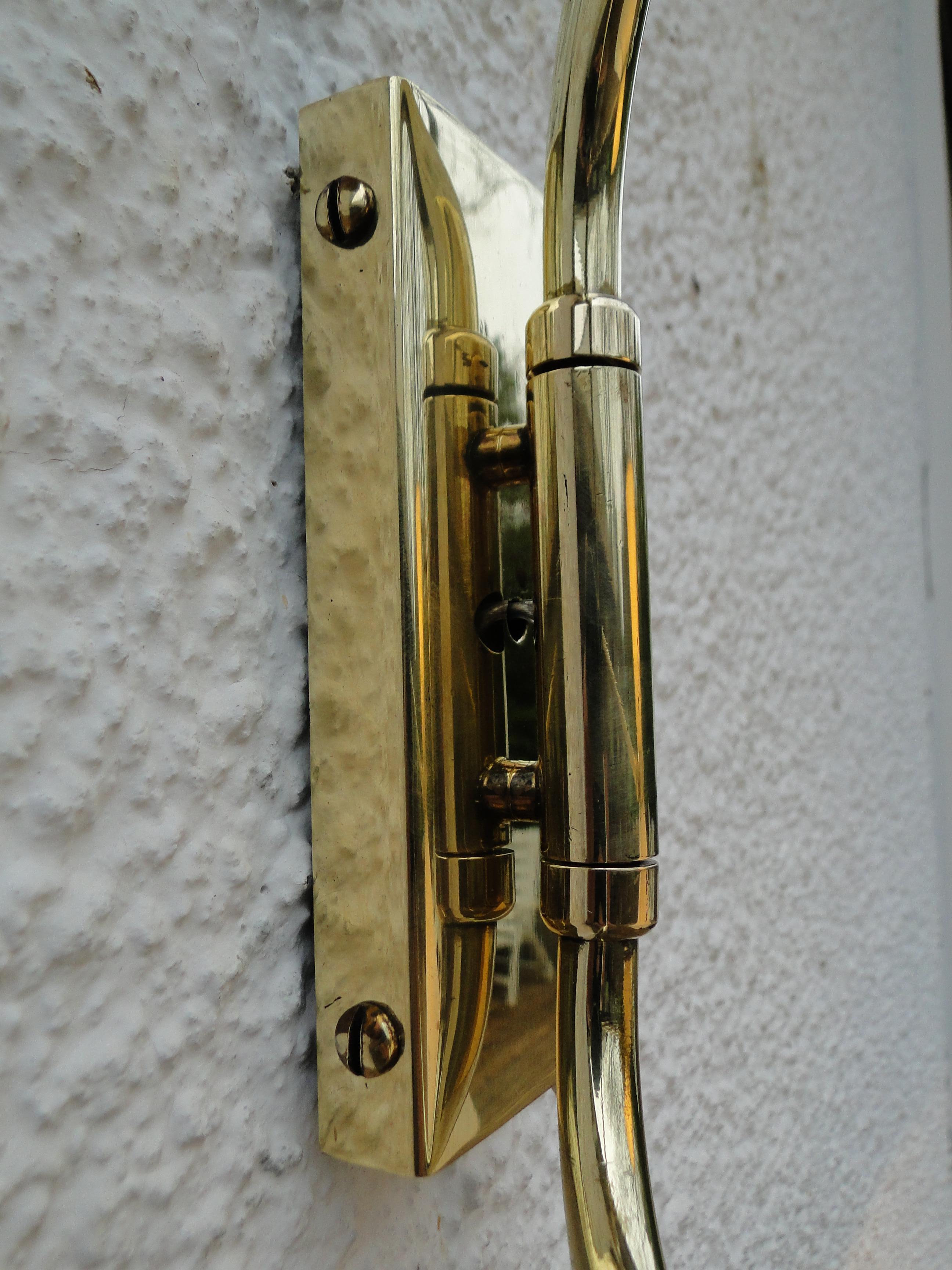 Rene Mathieu Large Vintage Brass Double Arms Adjustable Diabolo Wall Lamp France In Good Condition For Sale In Lège Cap Ferret, FR