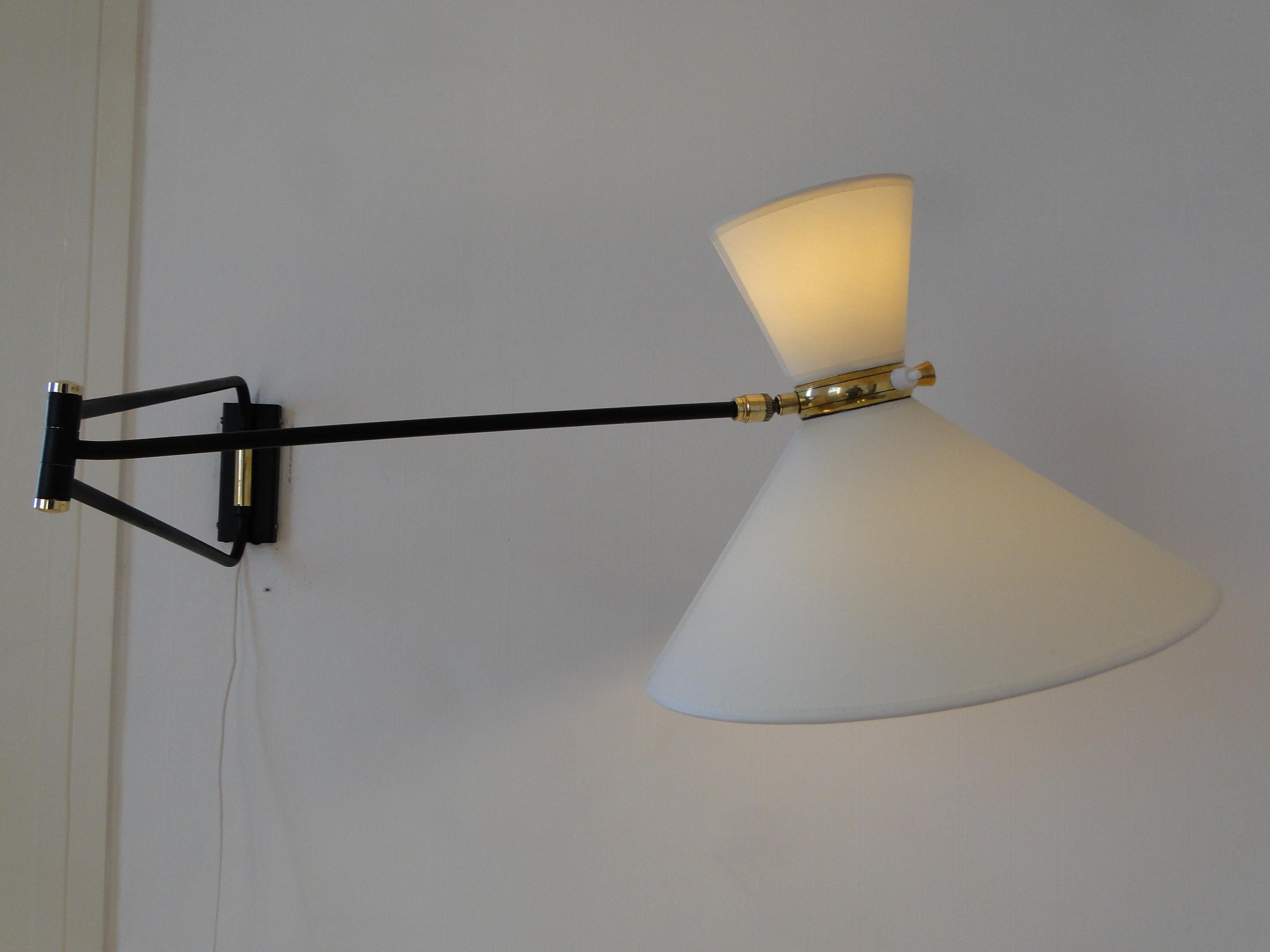 Rene Mathieu Large Vintage Brass Double Arms Adjustable Diabolo Wall Lamp France In Good Condition In Lège Cap Ferret, FR