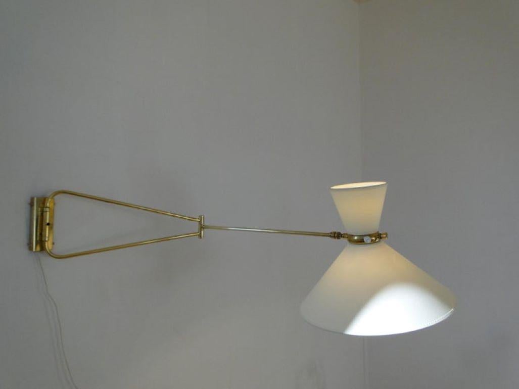 Rene Mathieu Large Vintage Brass Double Arms Adjustable Diabolo Wall Lamp France 1