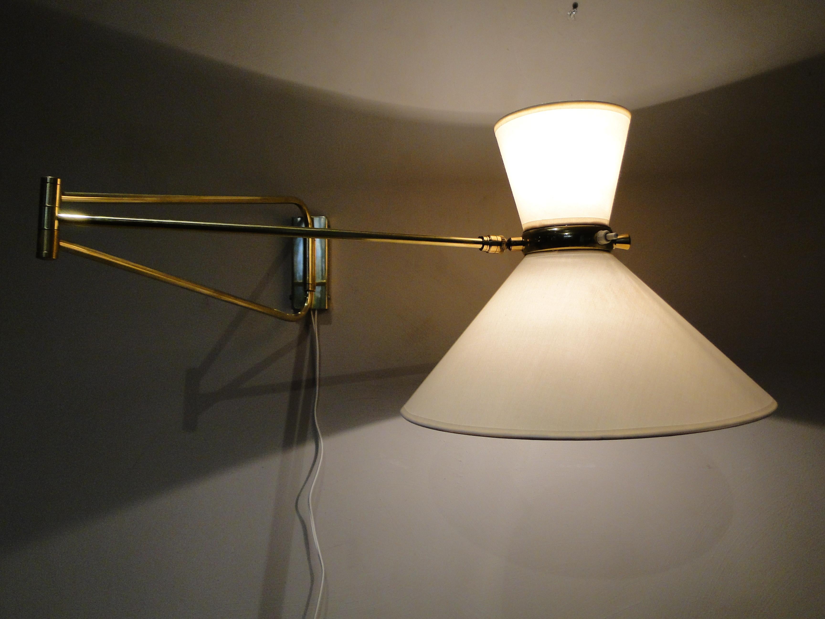 Rene Mathieu Large Vintage Brass Double Arms Adjustable Diabolo Wall Lamp France For Sale 1