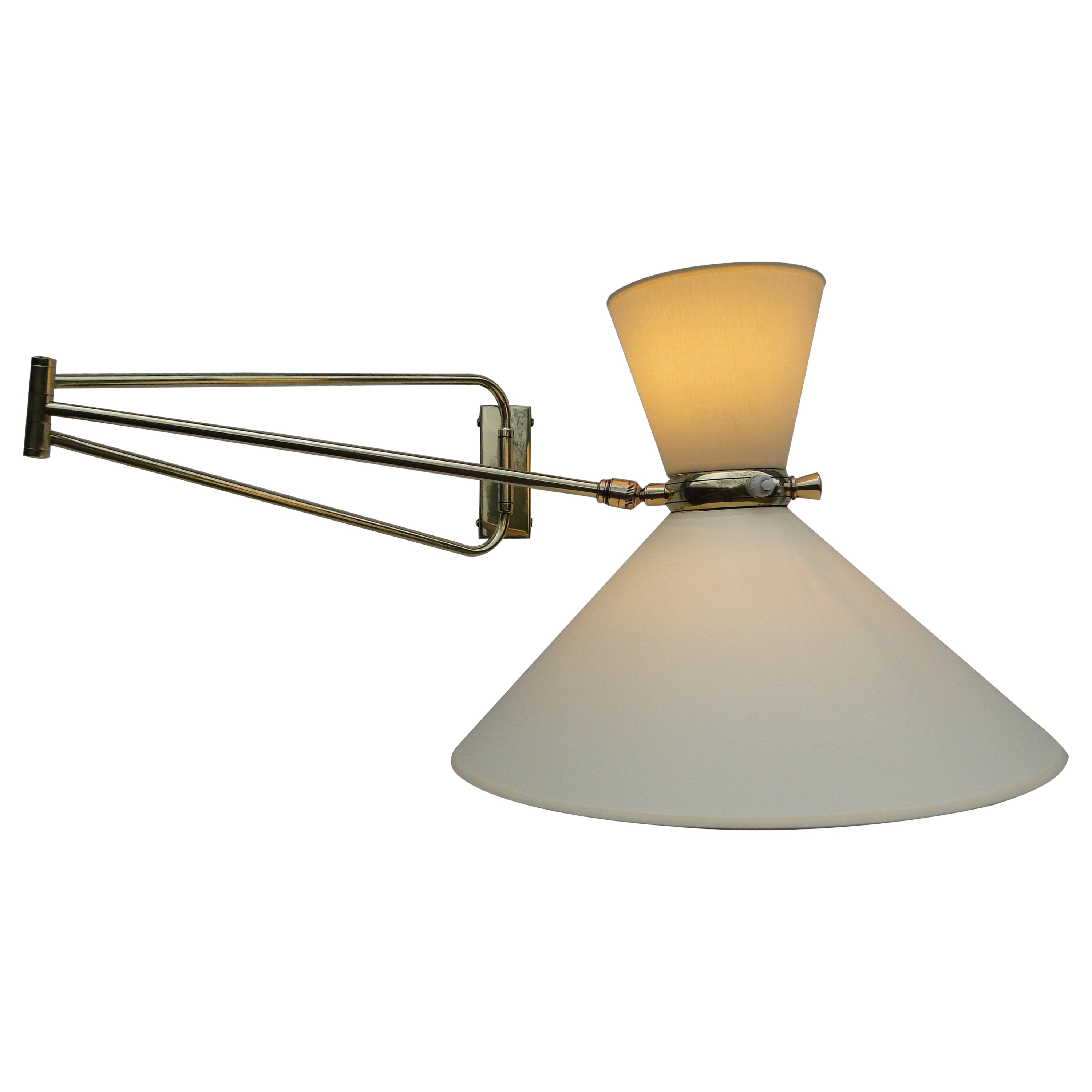 Rene Mathieu Grande Lampada da Parete Diabolo Regolabile in Ottone Vintage a Doppio Braccio Francia