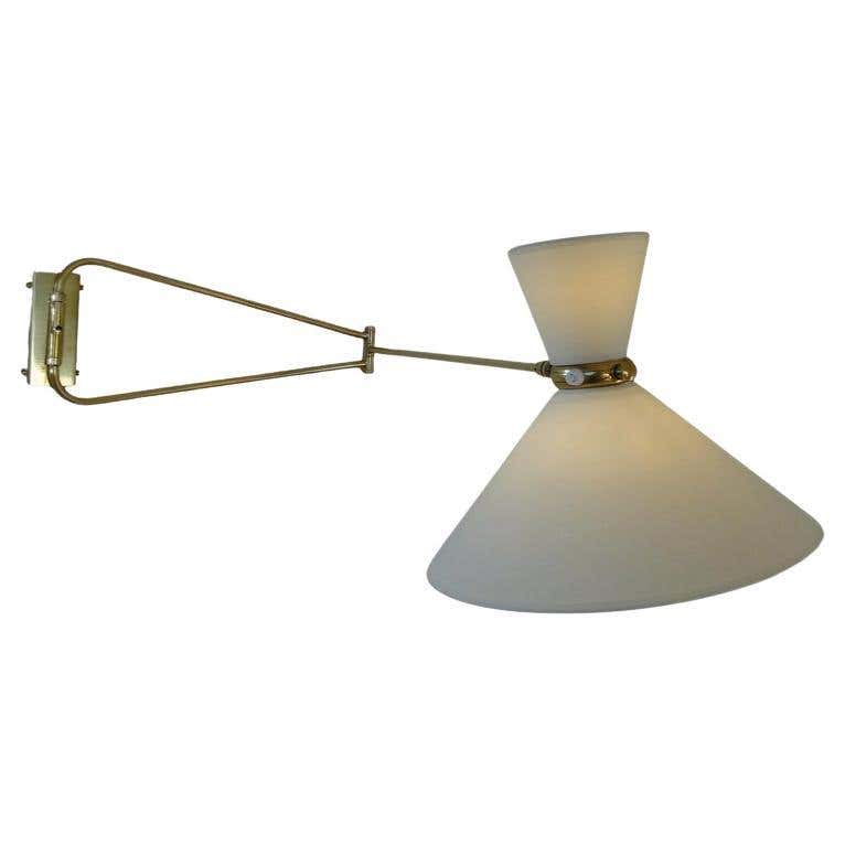 Rene Mathieu Large Vintage Brass Double Arms Adjustable Diabolo Wall ...