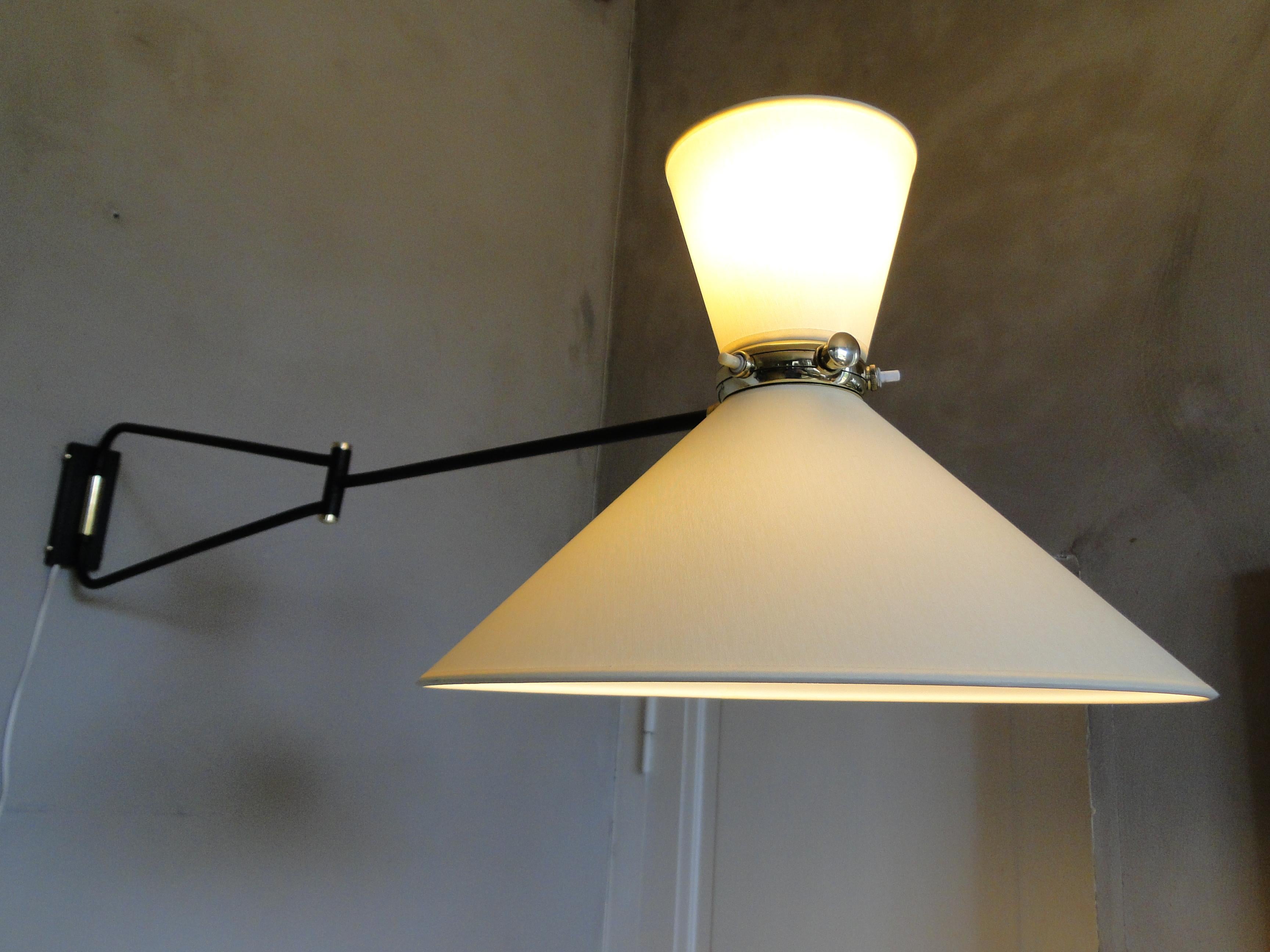 Rene Mathieu Lunel Arlus Vintage Brass 2 Arms Adjustable Diabolo Wall Lamp Paris For Sale 4