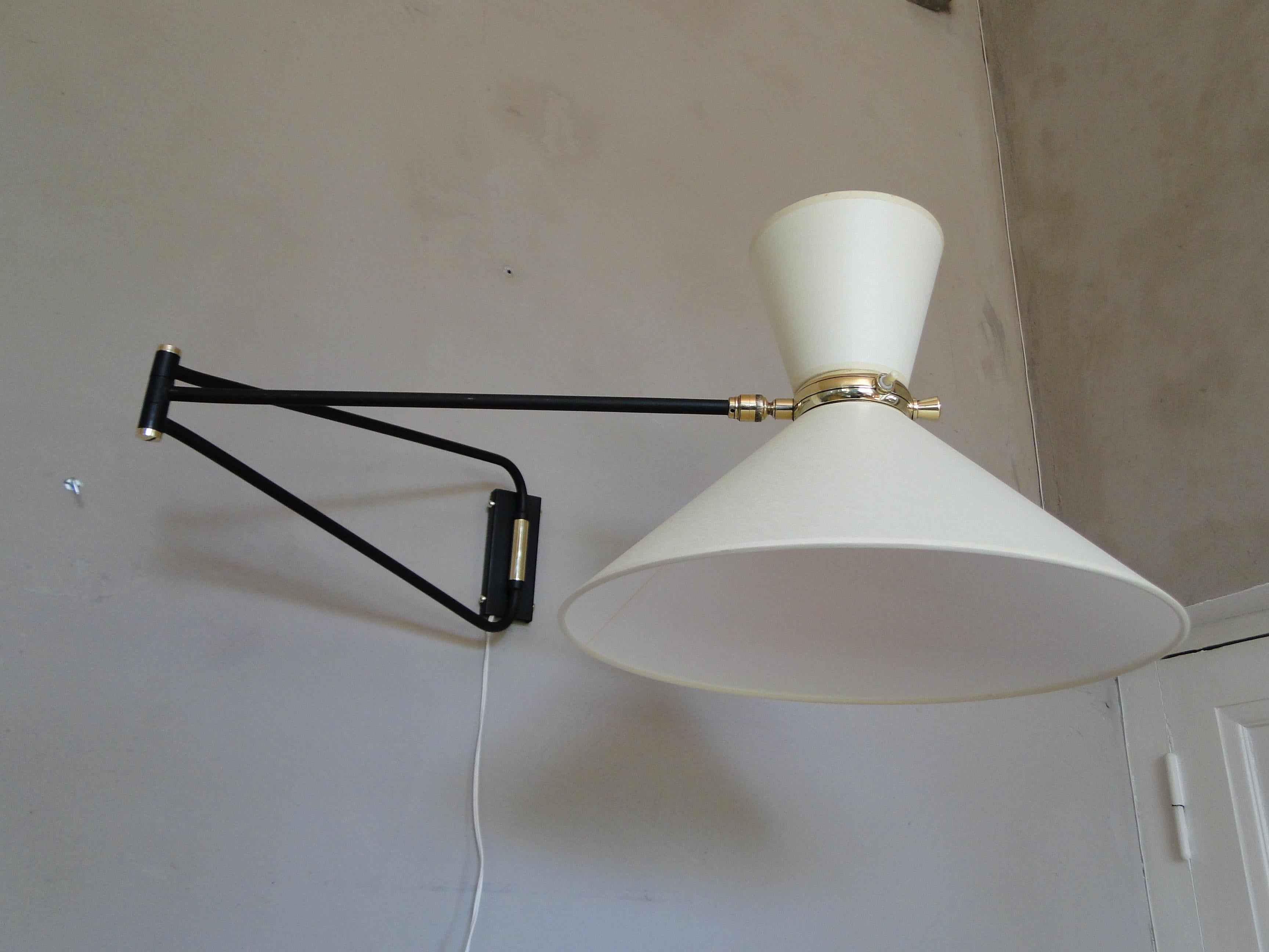 Mid-Century Modern Rene Mathieu Lunel Arlus Vintage Brass 2 Arms Adjustable Diabolo Wall Lamp Paris For Sale