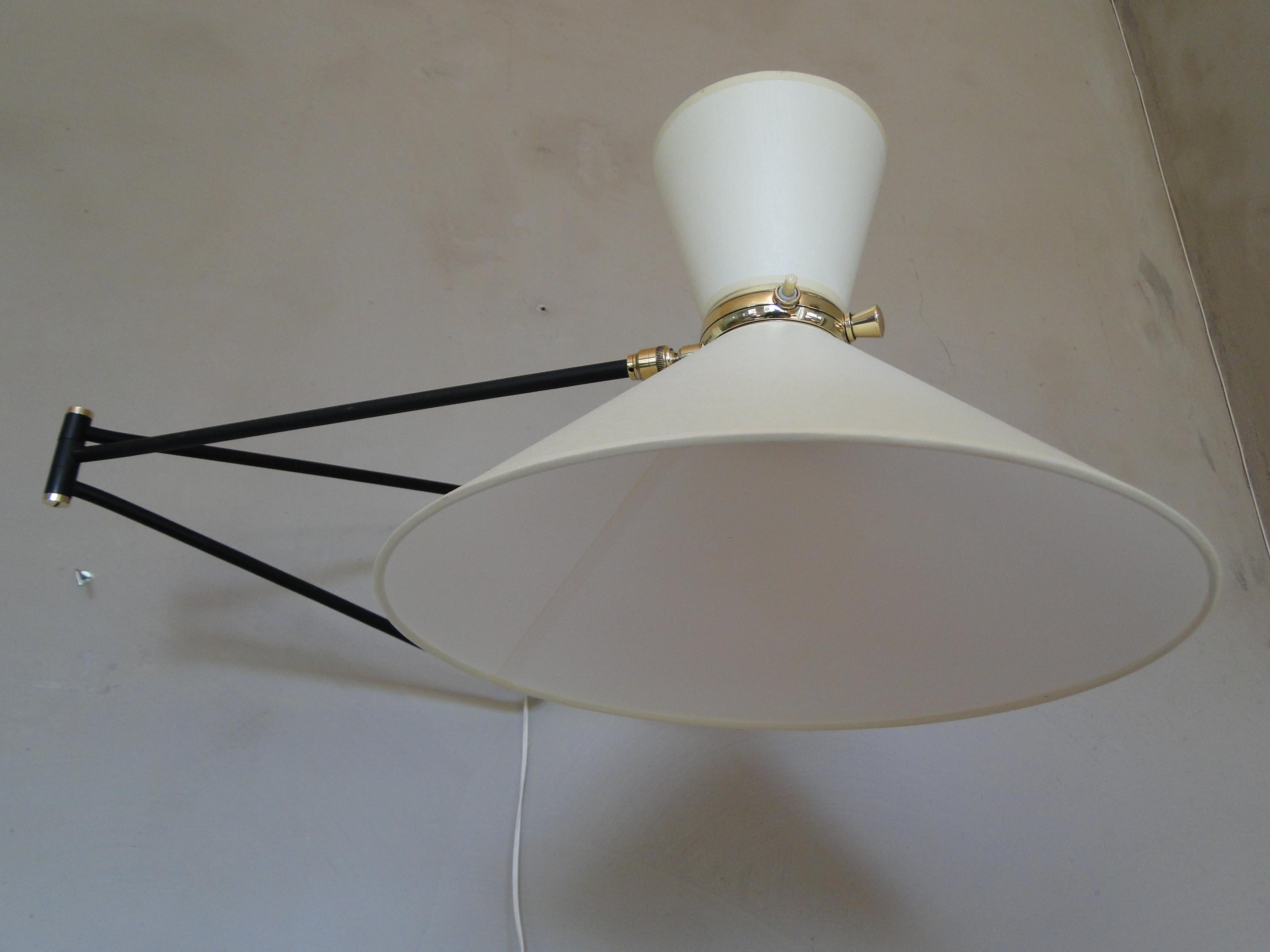French Rene Mathieu Lunel Arlus Vintage Brass 2 Arms Adjustable Diabolo Wall Lamp Paris For Sale