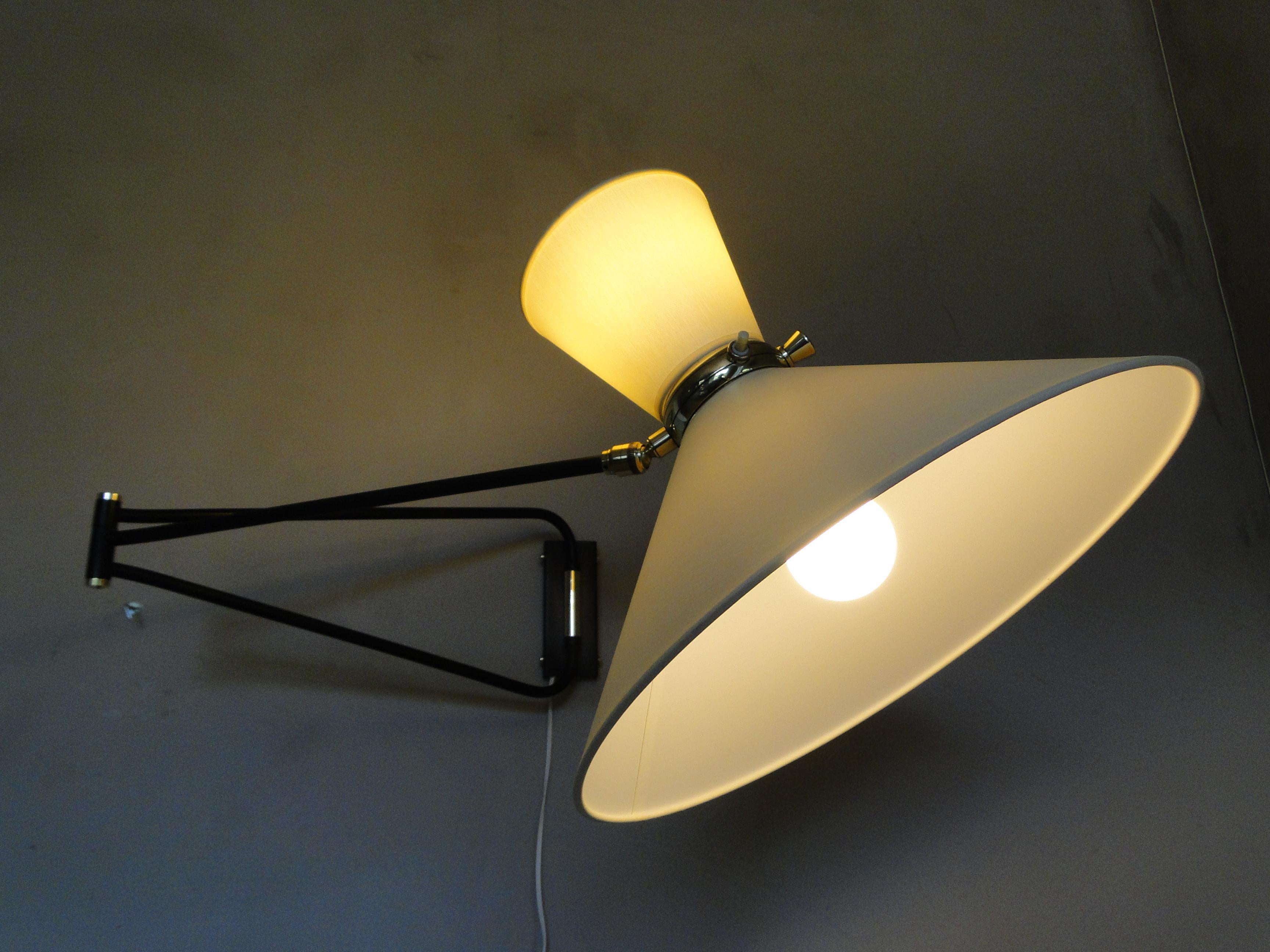 Rene Mathieu Lunel Arlus Vintage Brass 2 Arms Adjustable Diabolo Wall Lamp Paris For Sale 1