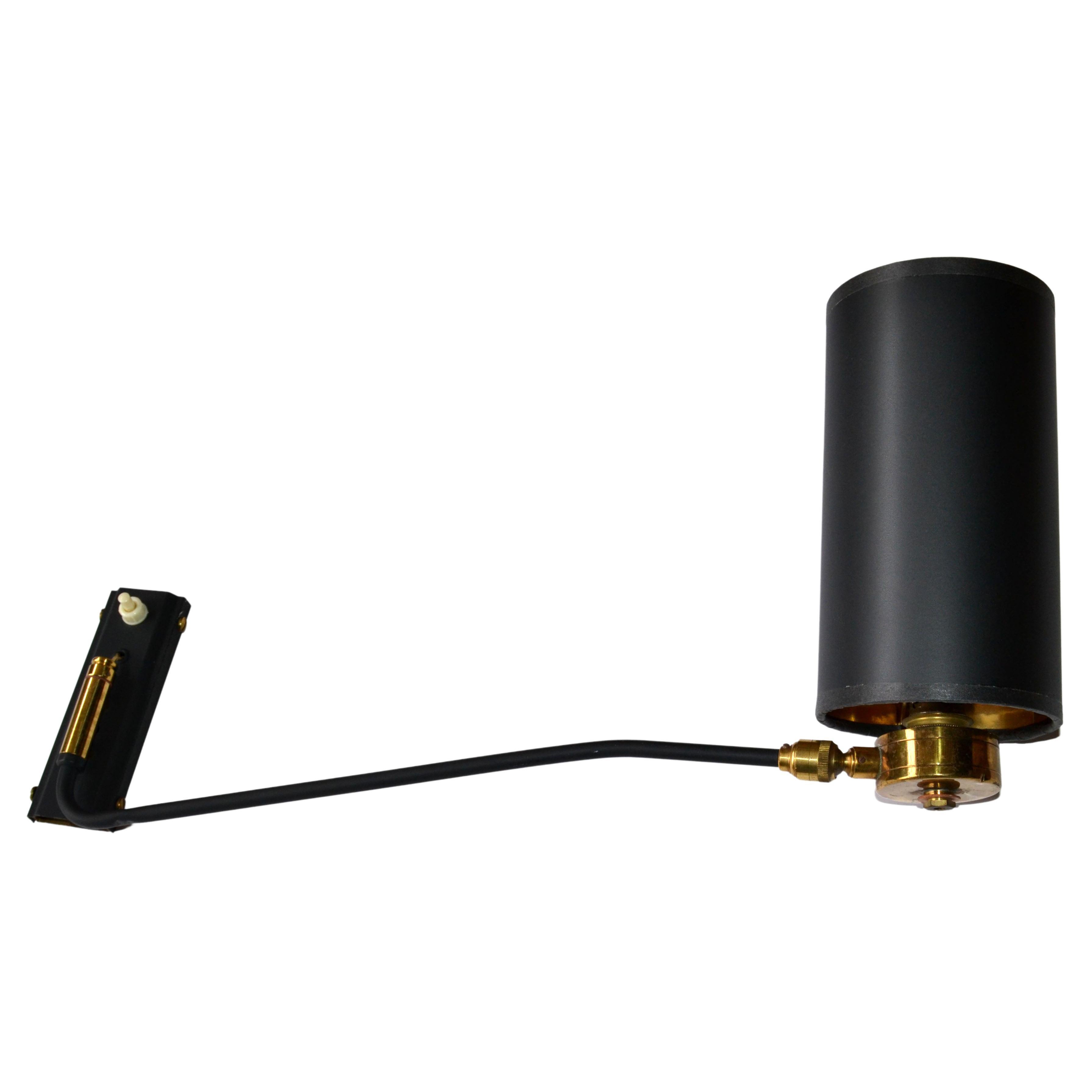 Rene Mathieu Swing Arm Black Steel & Brass Sconce, French, Mid-Century Modern For Sale