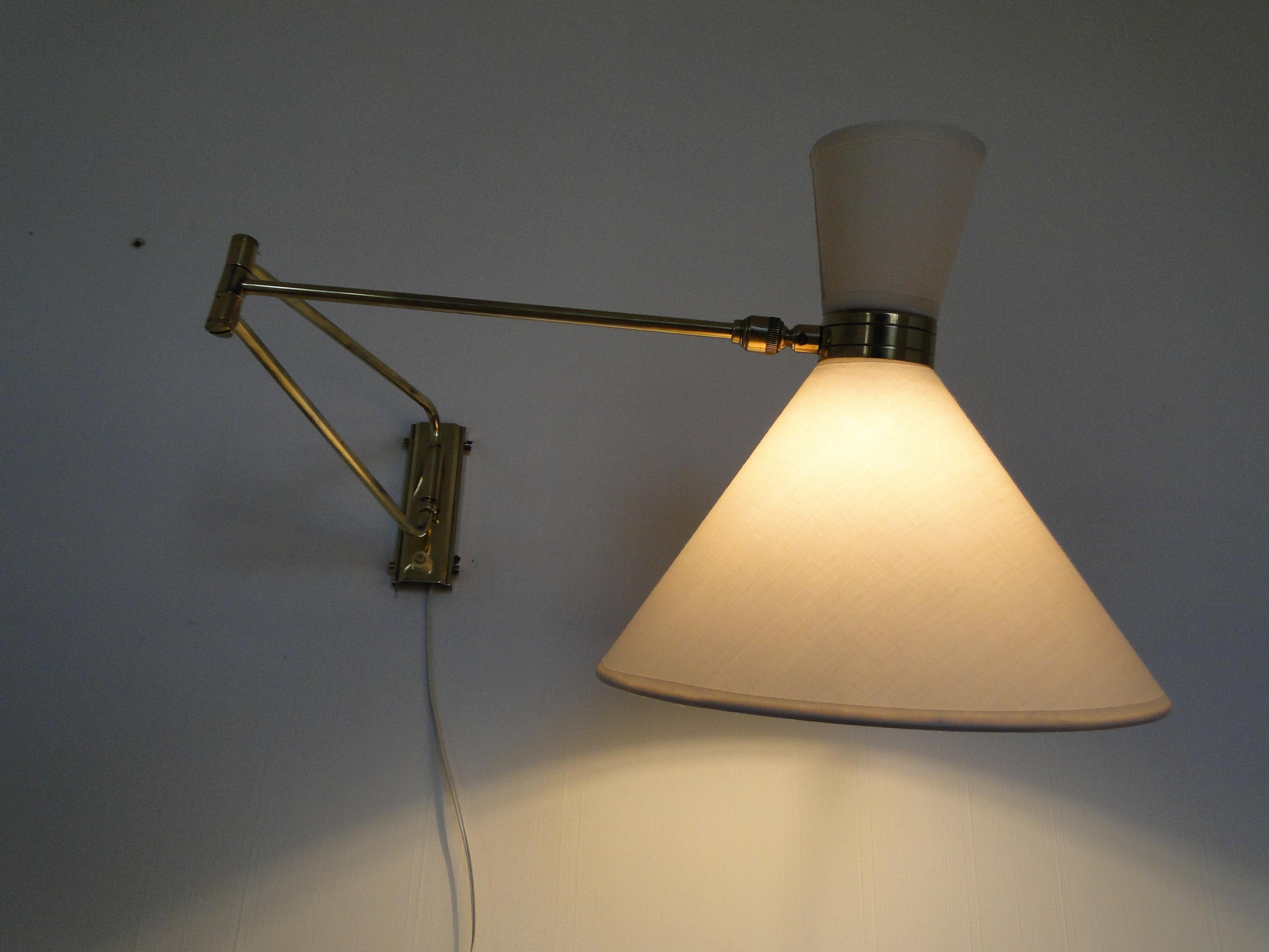 Mid-Century Modern Rene Mathieu Vintage Double Arms Adjustable Diabolo Wall Lamp France