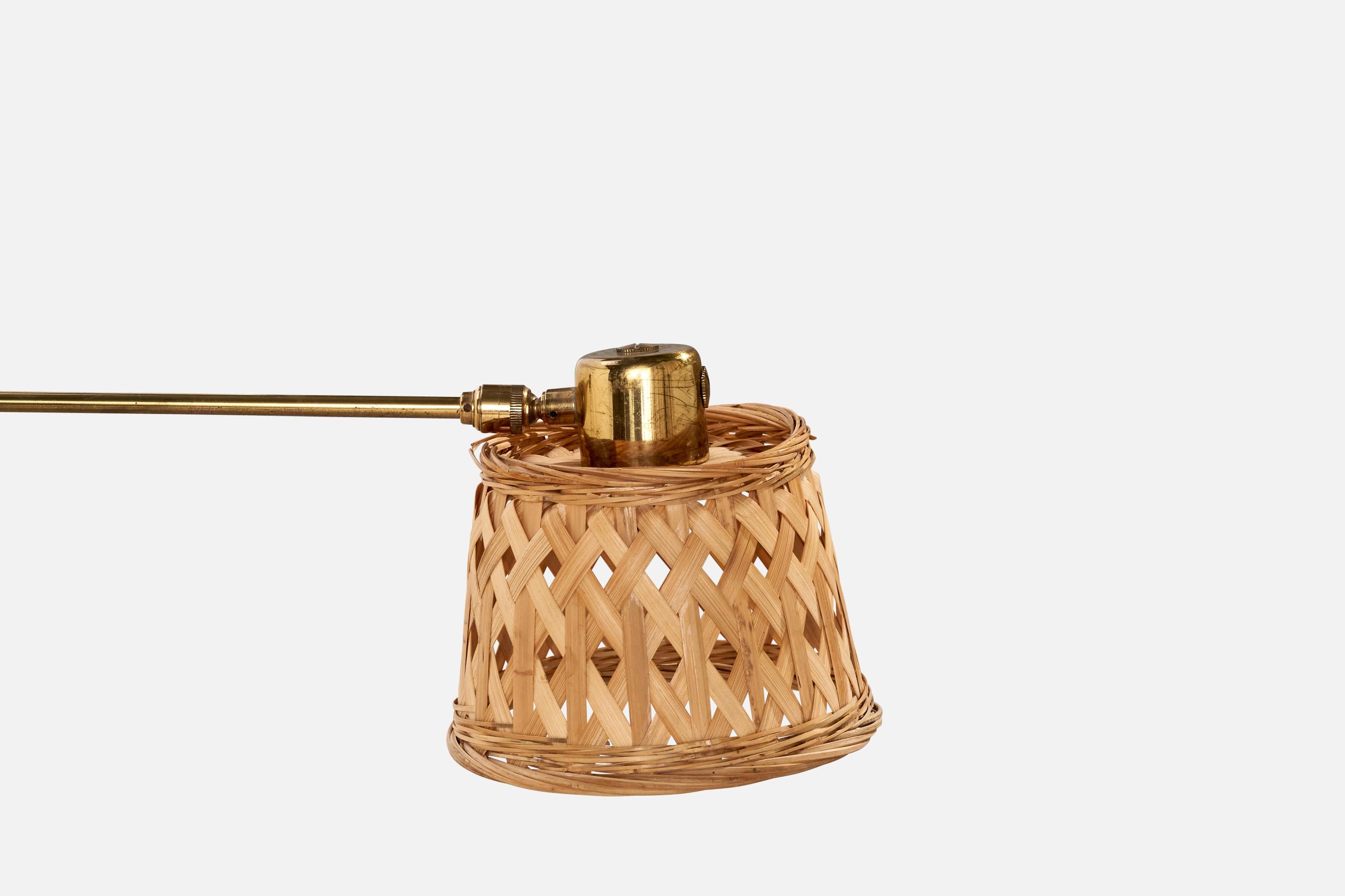 Rene Mathieu, Wall Light, Brass, Rattan, France, 1950s For Sale 1