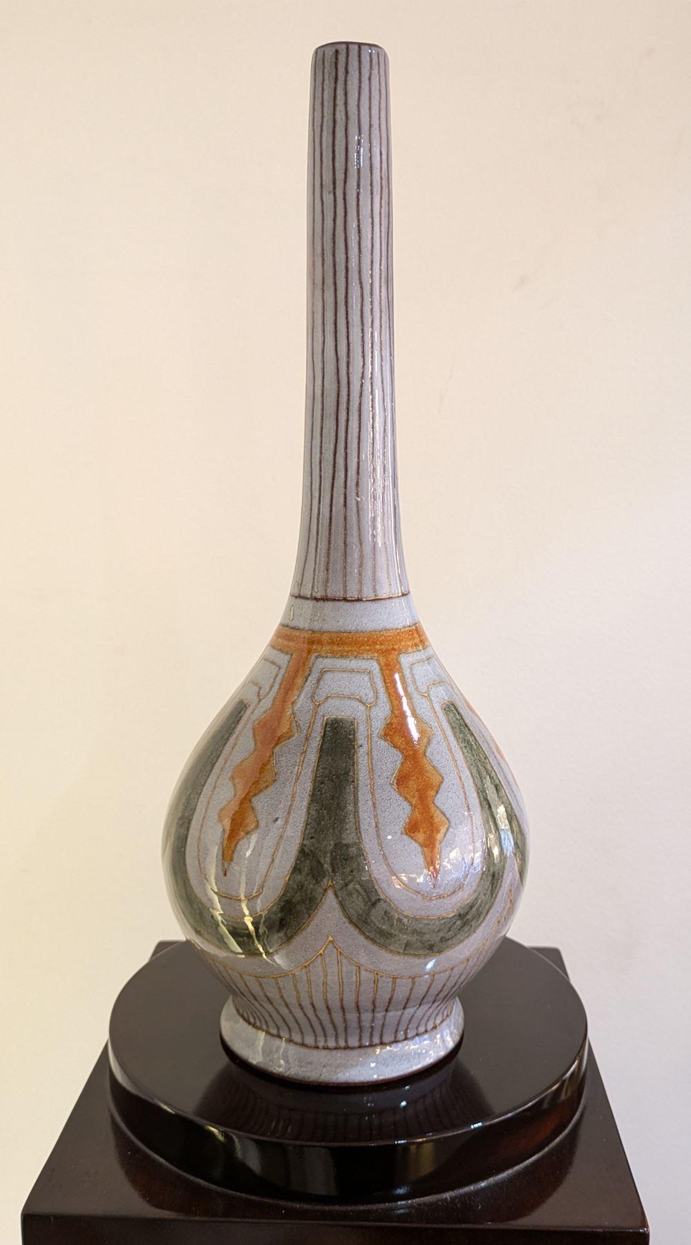 Rare and Beautiful René Maurel vase in enameled ceramic made in Vallauris circa 1950 ( from 1955, stamped La Tourrette sur loup, their new workshop..)
Signed Mauel Vallauris on on  the bettom
Perfect condition