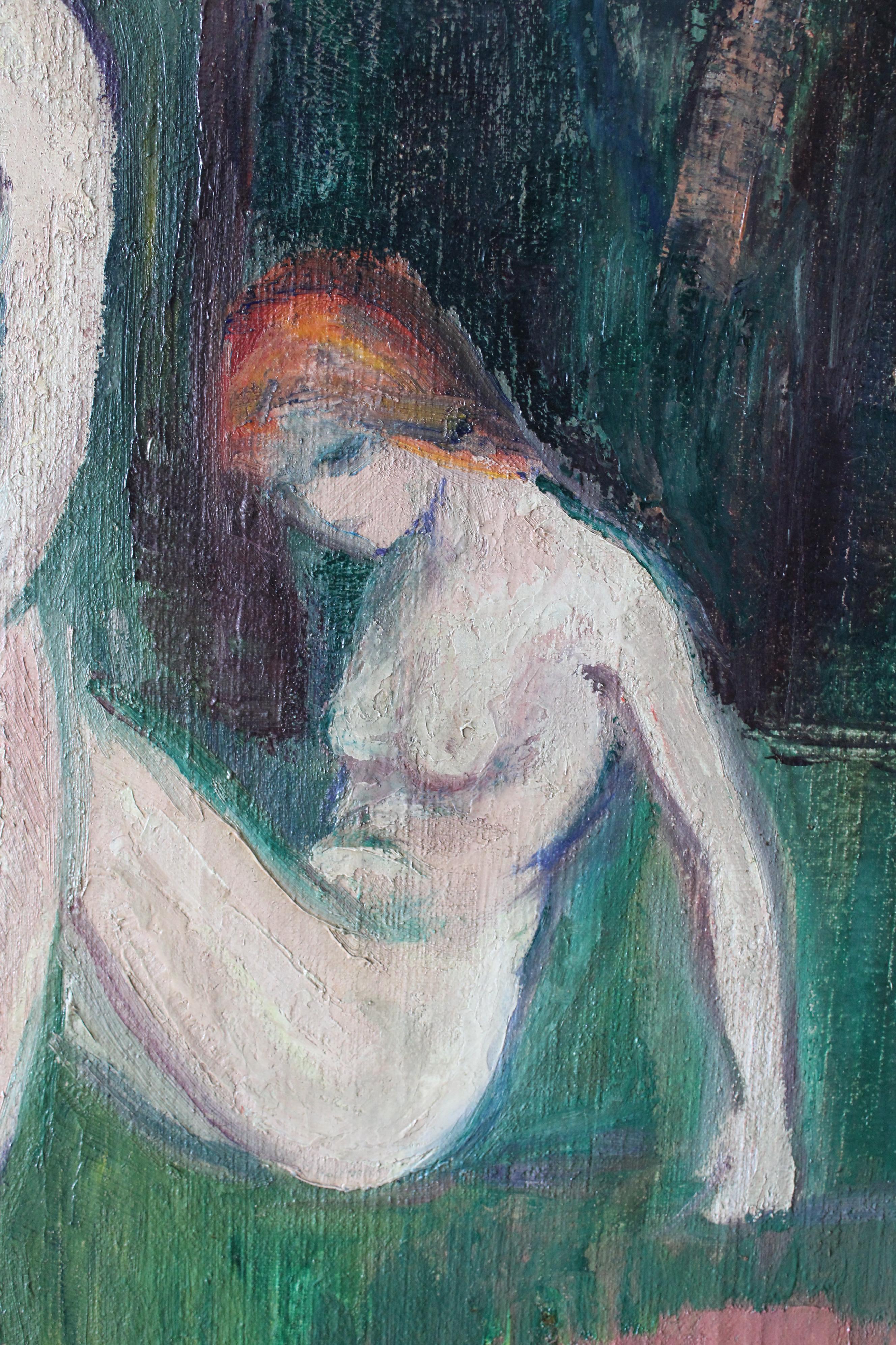 Grandi nudi in un paesaggio dipinto a olio, pittura figurativa francese 7