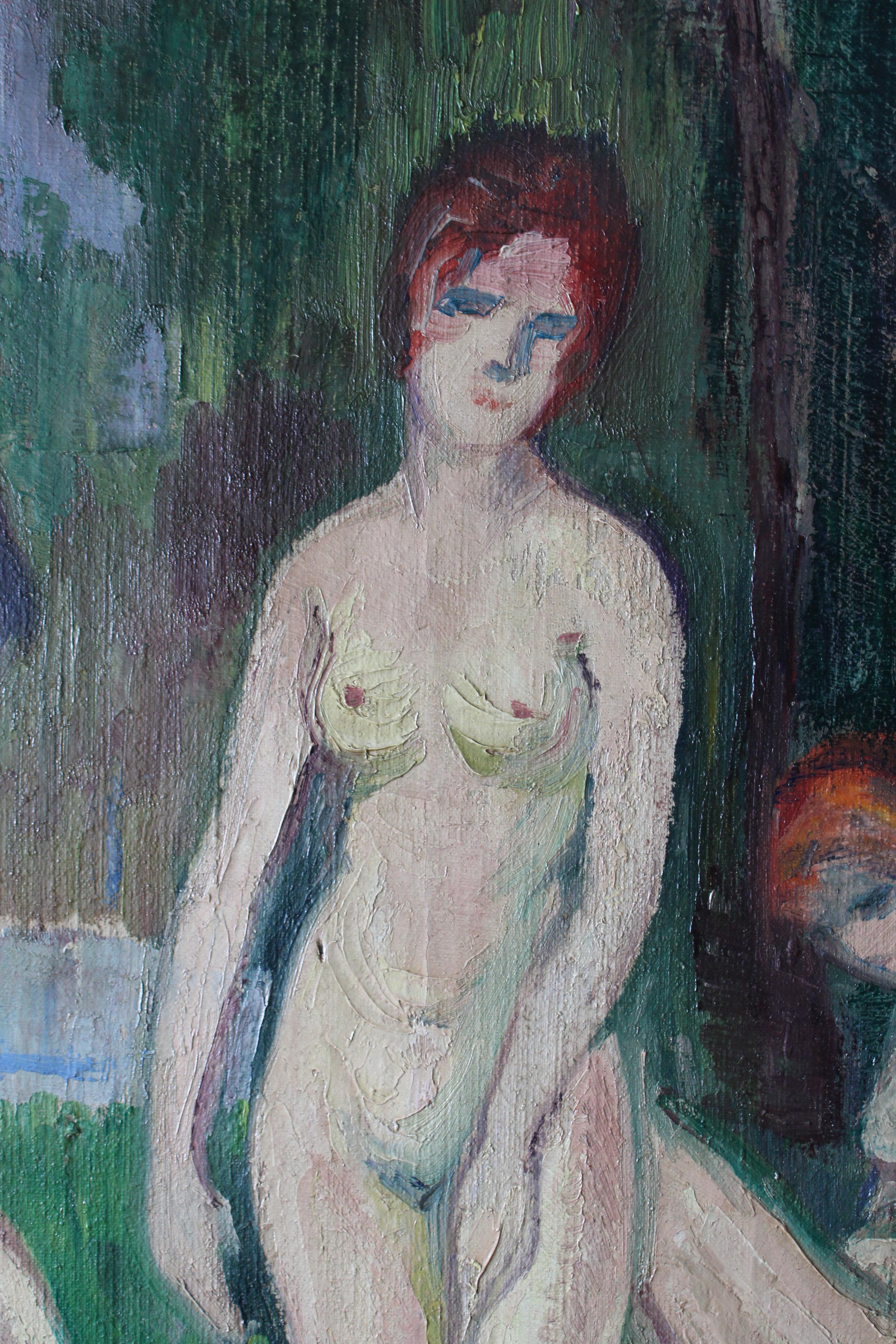 Grandi nudi in un paesaggio dipinto a olio, pittura figurativa francese 8