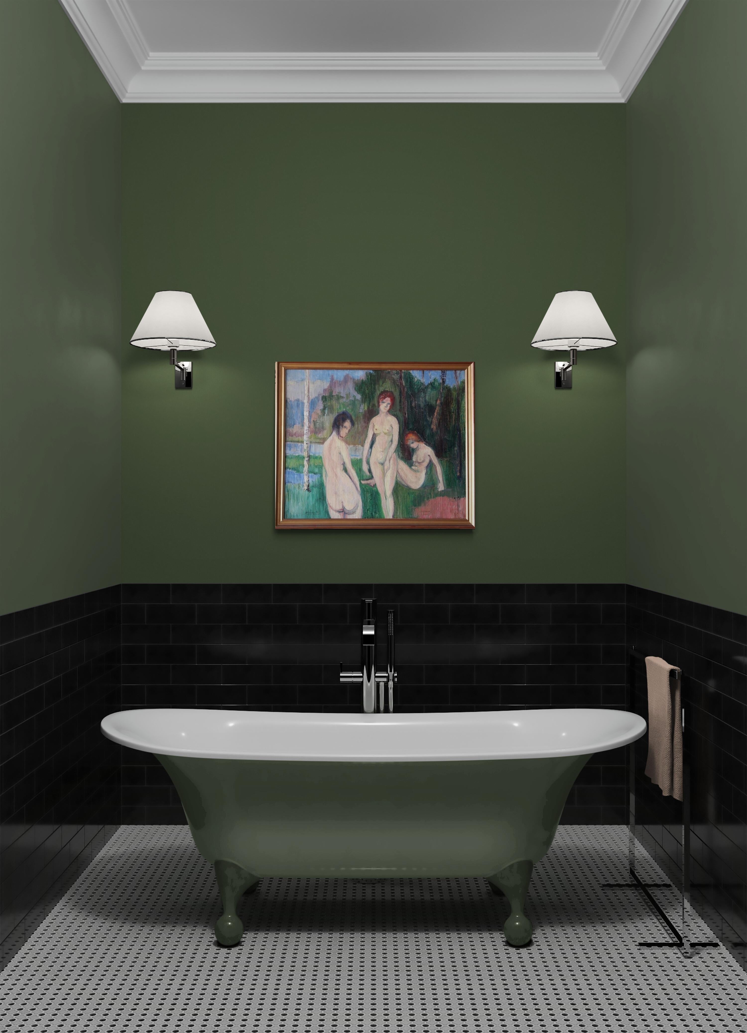 Grande olio su tavola di tre nudi in un paesaggio dell'artista francese René Mendès France (1888-1985).  Questo dipinto a olio post impressionista è ideale per un bagno.  Utilizzando una varietà di pennellate, alcune delle quali coprono appena la