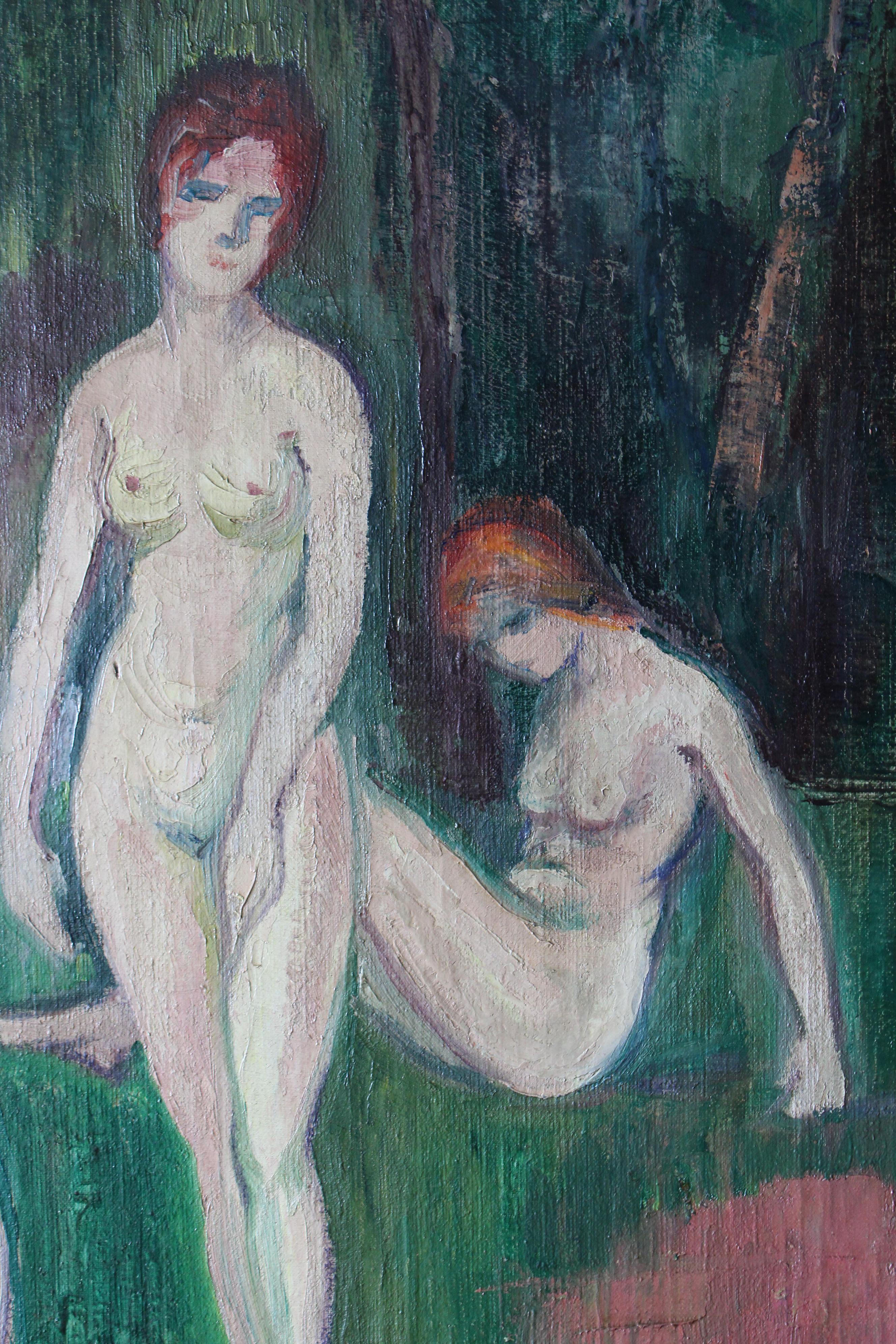 Grandi nudi in un paesaggio dipinto a olio, pittura figurativa francese 3