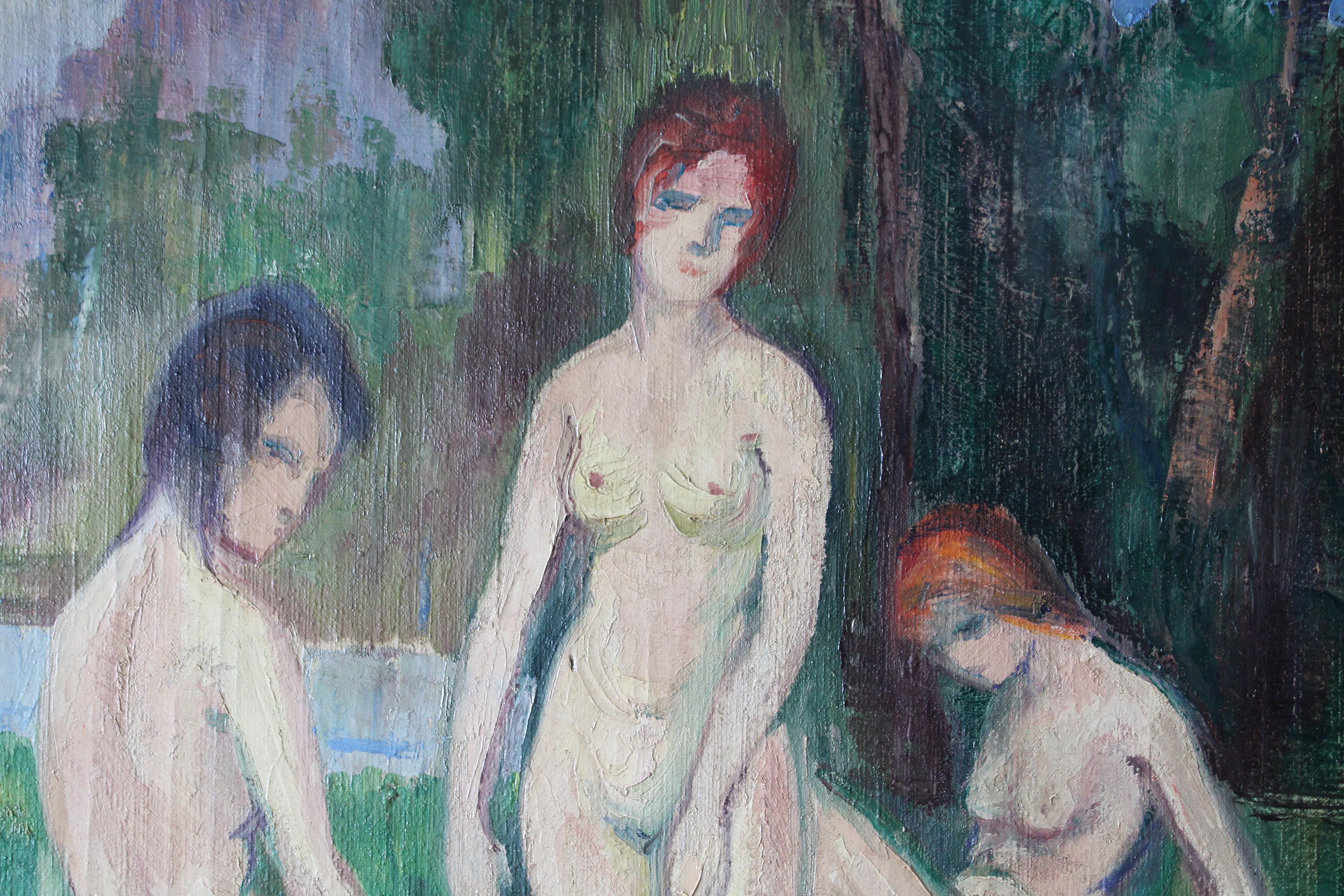 Grandi nudi in un paesaggio dipinto a olio, pittura figurativa francese 4