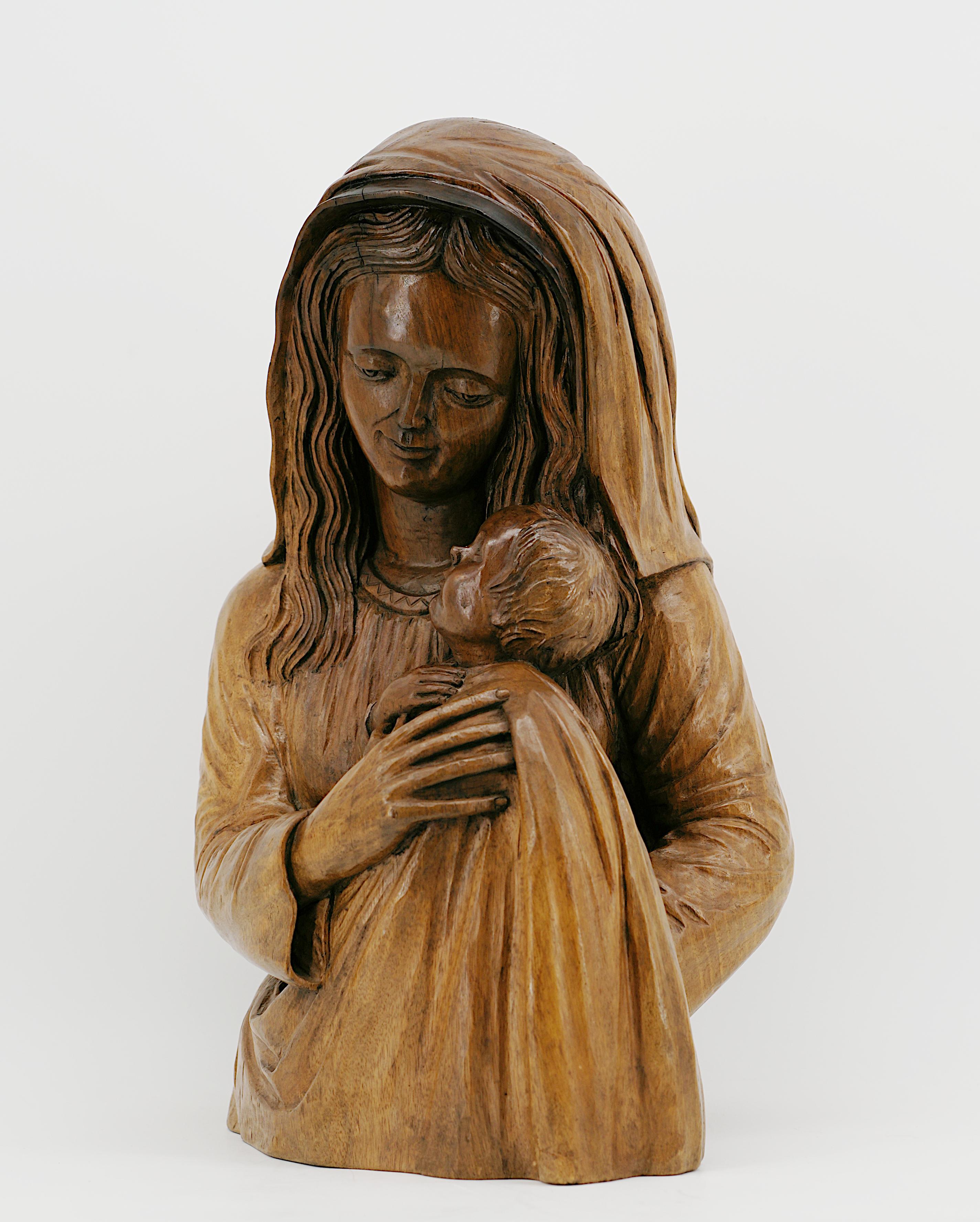 Rene Mercier, pezzo unico - Scultura natalizia di Mother & Child, 1920 In condizioni ottime in vendita a Saint-Amans-des-Cots, FR