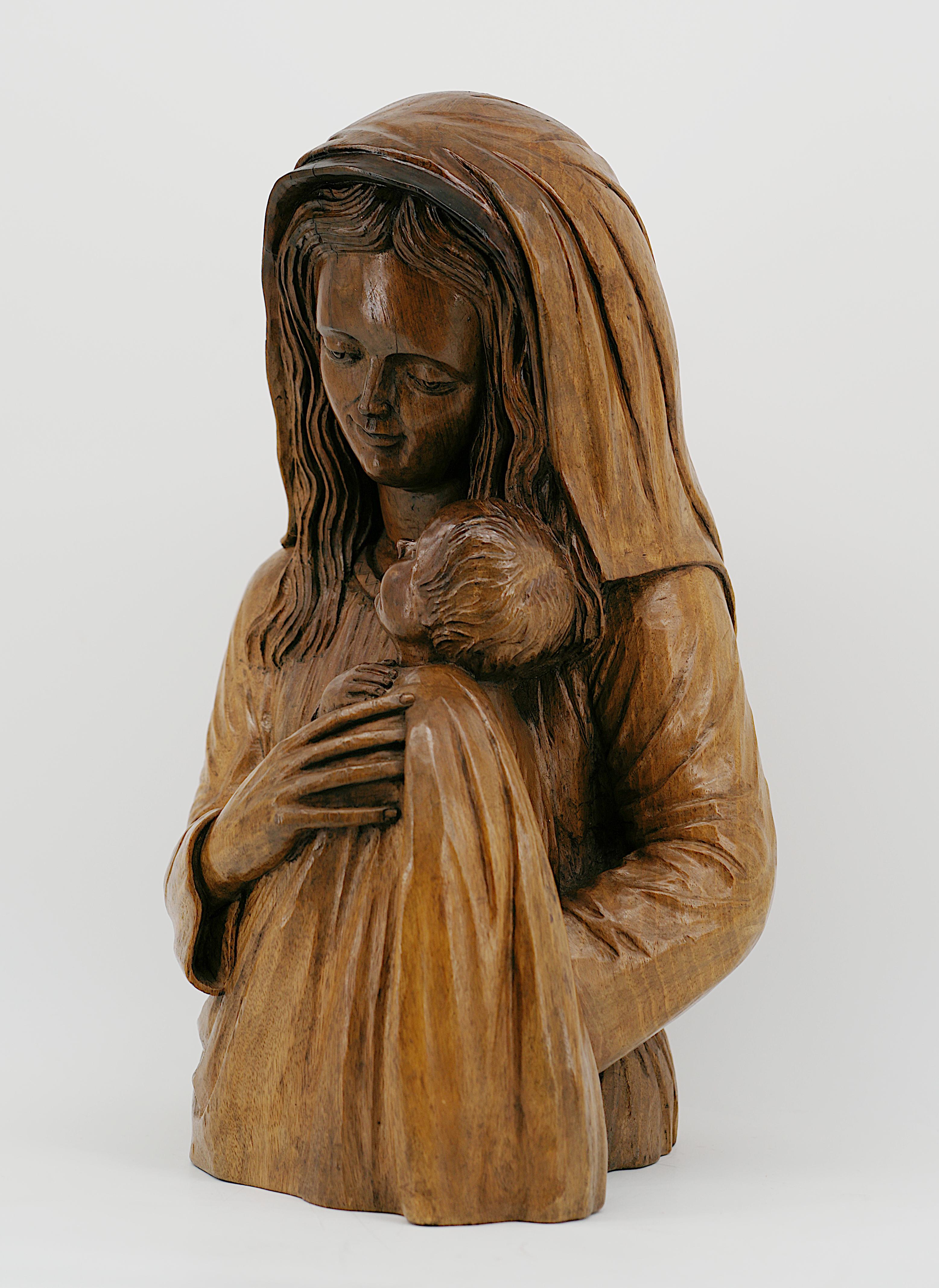 Inizio XX secolo Rene Mercier, pezzo unico - Scultura natalizia di Mother & Child, 1920 in vendita