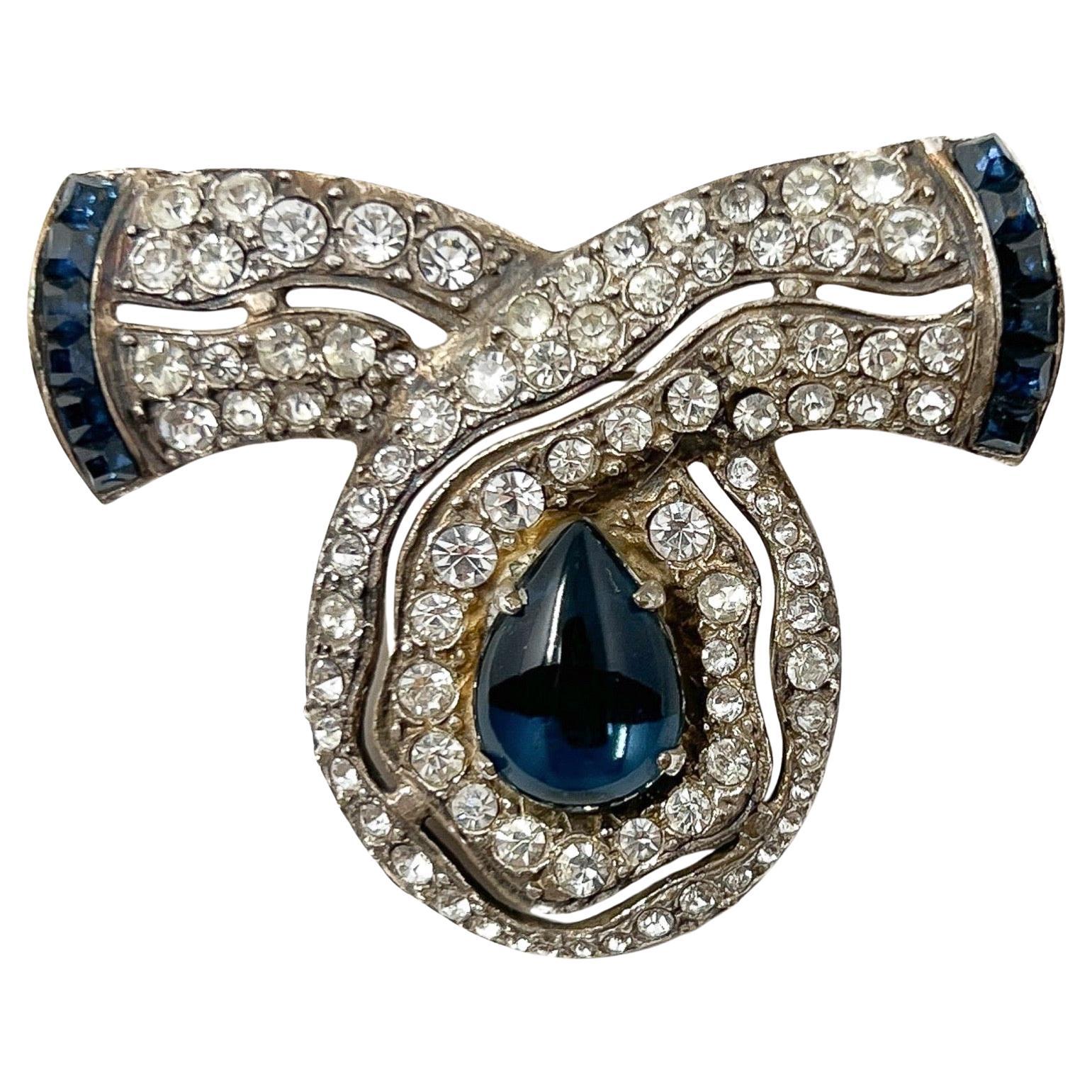 Spilla vintage René Mittler Art Deco 1920 in pasta e vetro zaffiro