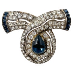 Spilla vintage René Mittler Art Deco 1920 in pasta e vetro zaffiro