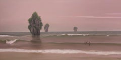 Beginning of a Dream, Surreal Ocean Landscape in Shades of Pink and Green