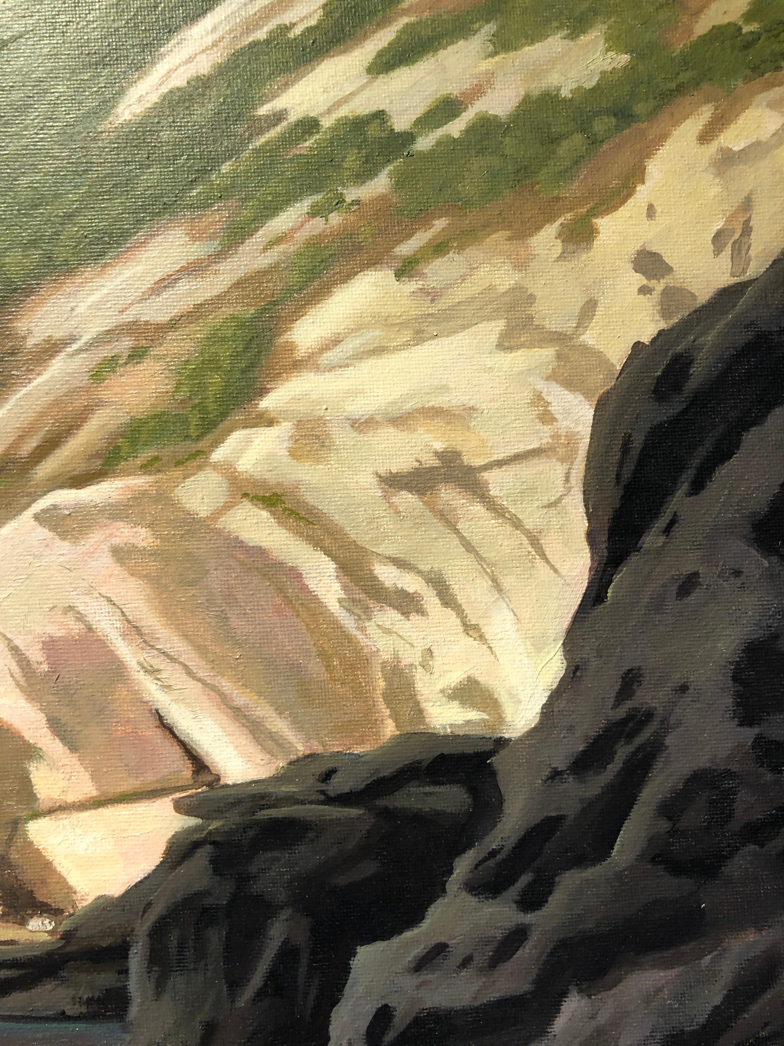  Cala Granadella, Cliffs rocheux plongant dans l'océan, paysage surréaliste détaillé en vente 3