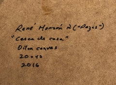 Cerca de Casa, Surreal Country Road with Hidden Figure, Oil on Panel, Framed