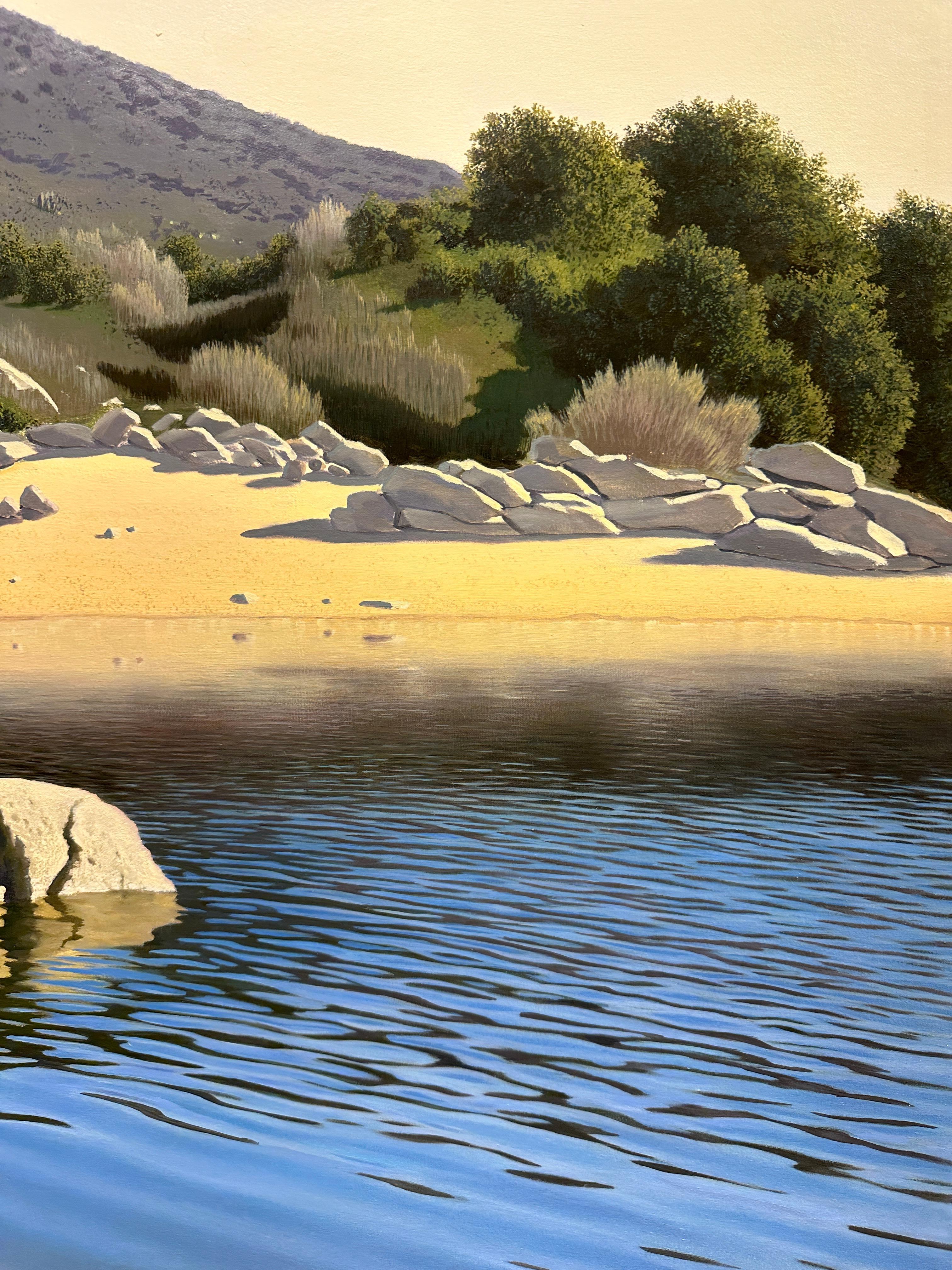 La Sugerencia (The Suggestion) - Surreal River Scene with Crystal Clear Water - Realist Painting by René Monzón Relova “Pozas”