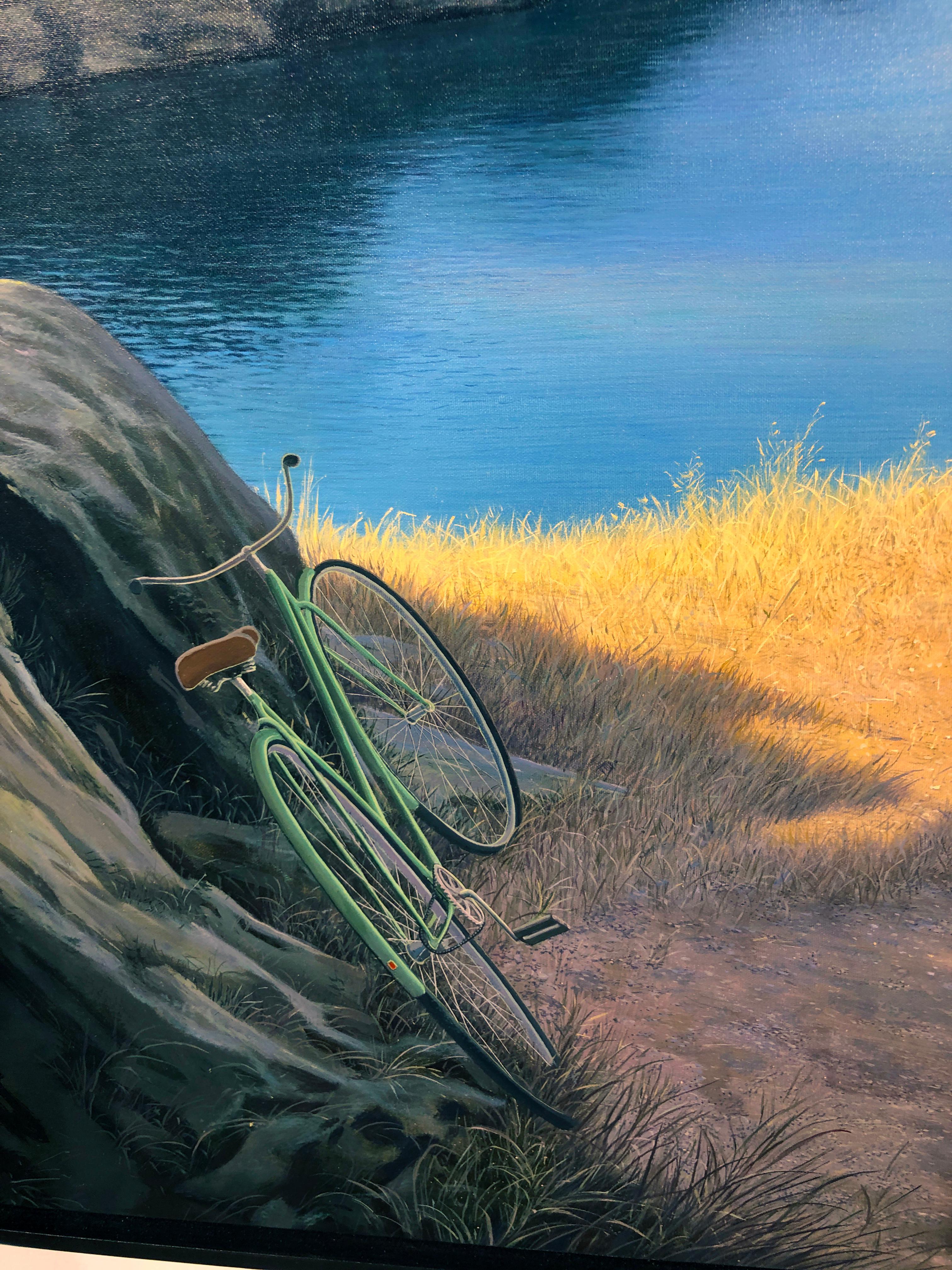 Living Nature - Oil Painting of Secluded Nature Scene with Woman and Bicycle 9