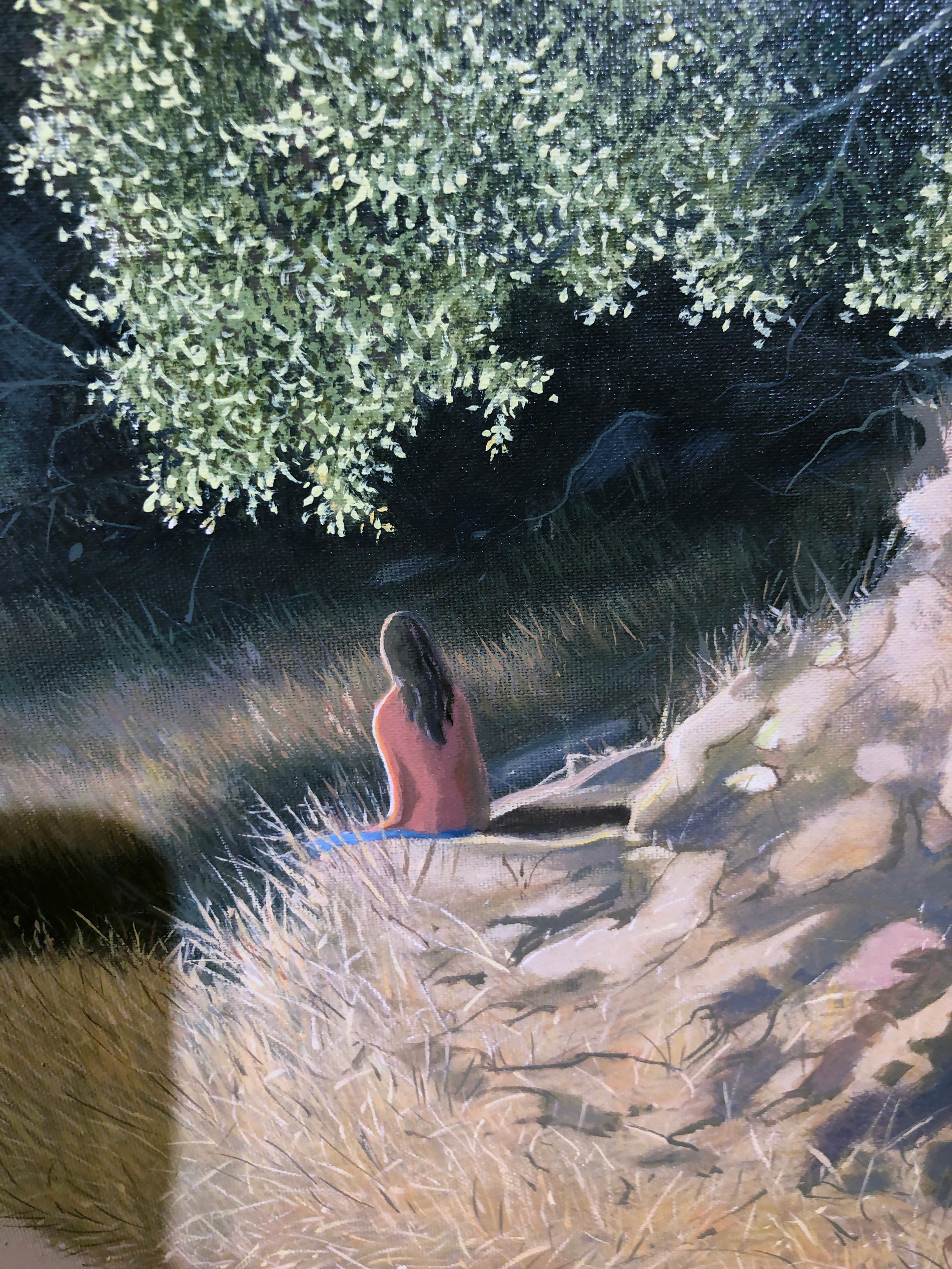 Living Nature - Oil Painting of Secluded Nature Scene with Woman and Bicycle 17