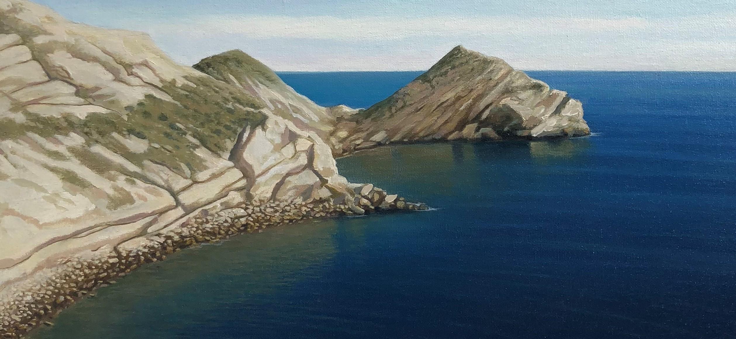 René Monzón Relova “Pozas” Figurative Painting - My Rest, Surreal Landscape of Cliffs and the Sea, Oil on Canvas