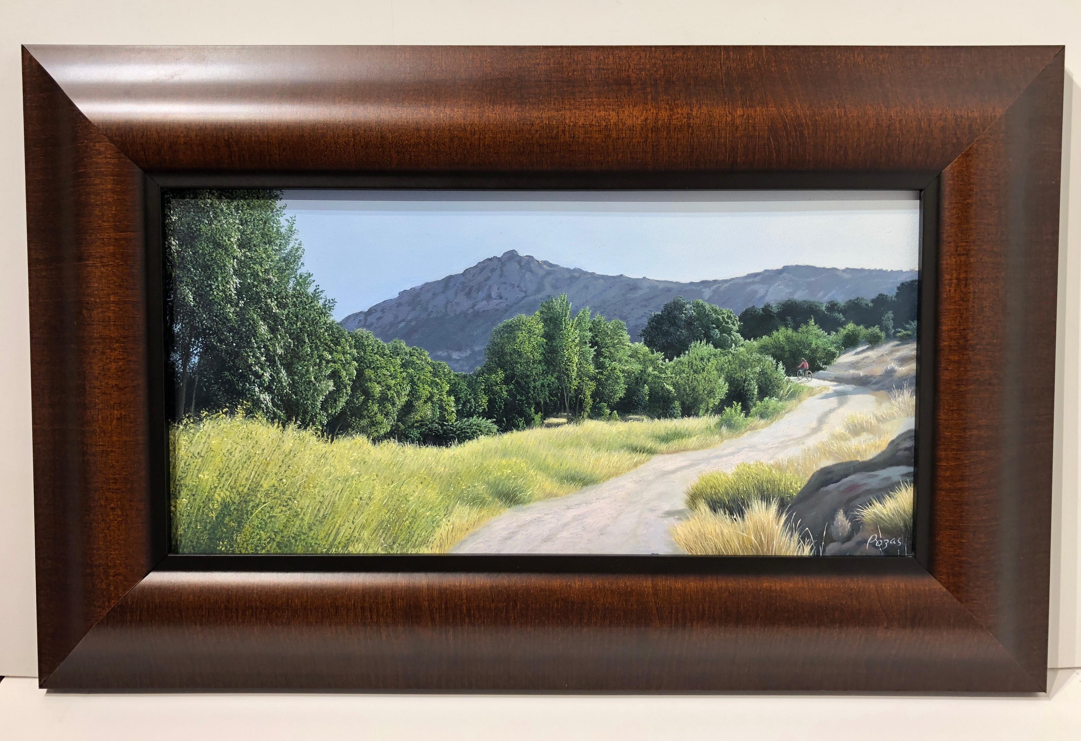  Mon espace - Paysage très détaillé avec un chemin menant à des bois denses, encadré - Painting de René Monzón Relova “Pozas”