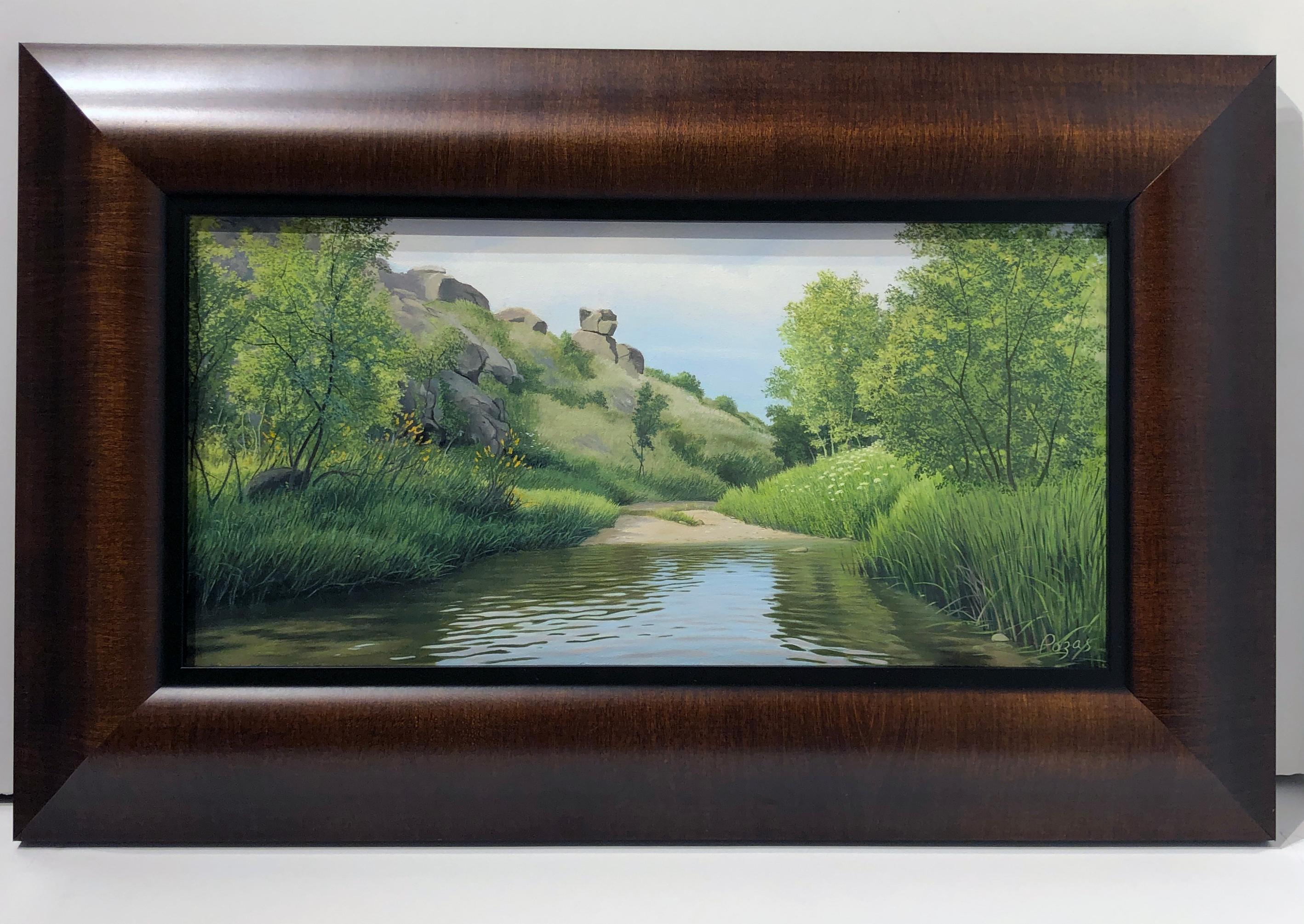 The Illusion of Havana, Highly Detailed Landscape with Water & Rolling Hills - Painting by René Monzón Relova “Pozas”