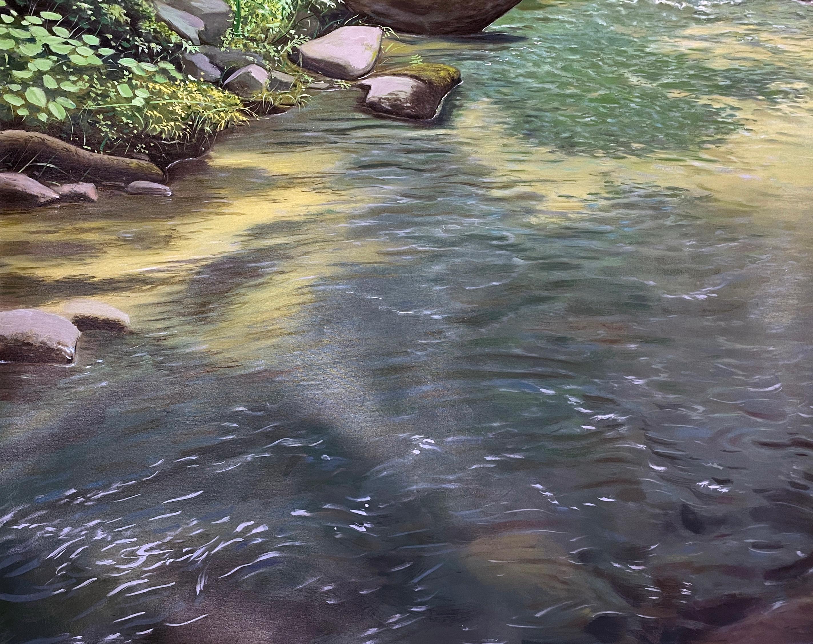 The River With No Name – sehr detaillierte, üppige, üppige Holzlandschaft mit Babbling Brook im Angebot 2