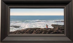 The Trust, Surreal Landscape of the Sea with Lone Figure, Oil on Panel, Framed