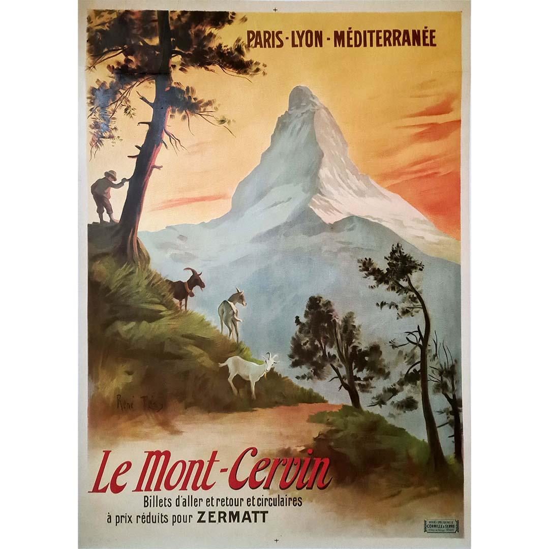 Turn of the century poster for the Paris-Lyon-Mediterranean Railway Company to the Matterhorn above Zermatt, by René Péan. René Péan's poster presents us with a more legible image, while retaining a naive style.
René Louis Péan, born in Paris on