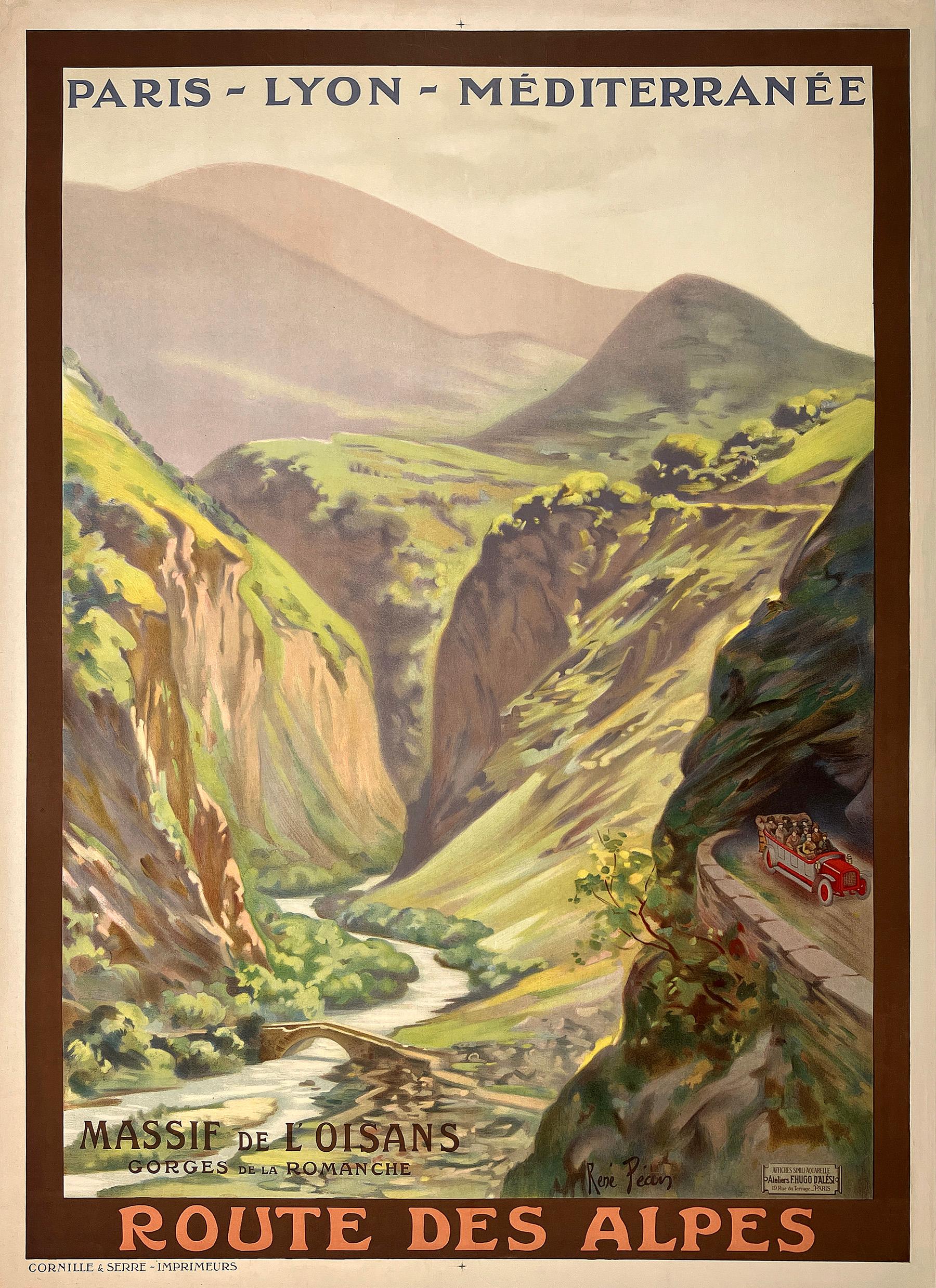 Affiche vintage originale Route des Alpes par Rene' Pean - Print de Rene Pean