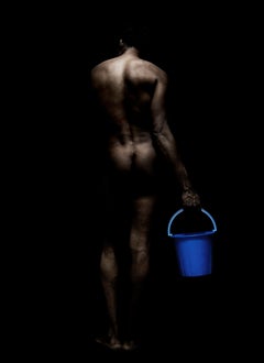 Black and White Blue Bucket' Self Portrait photo by Cuban Photographer René Peña