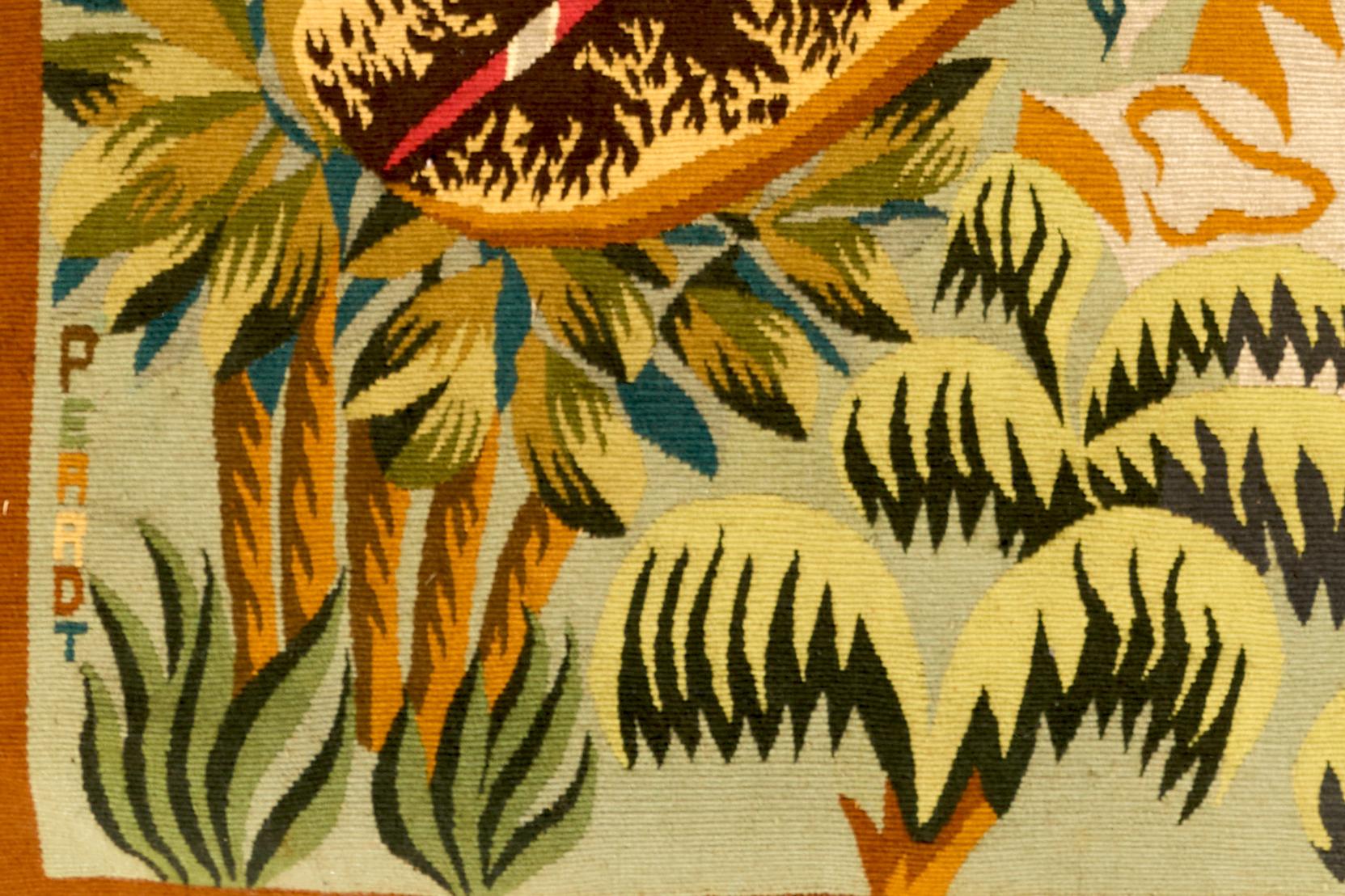Mid-20th Century René Perrot - Aubusson 20th Century Tapestry in Polychrome Wools, Birds, 1956 For Sale
