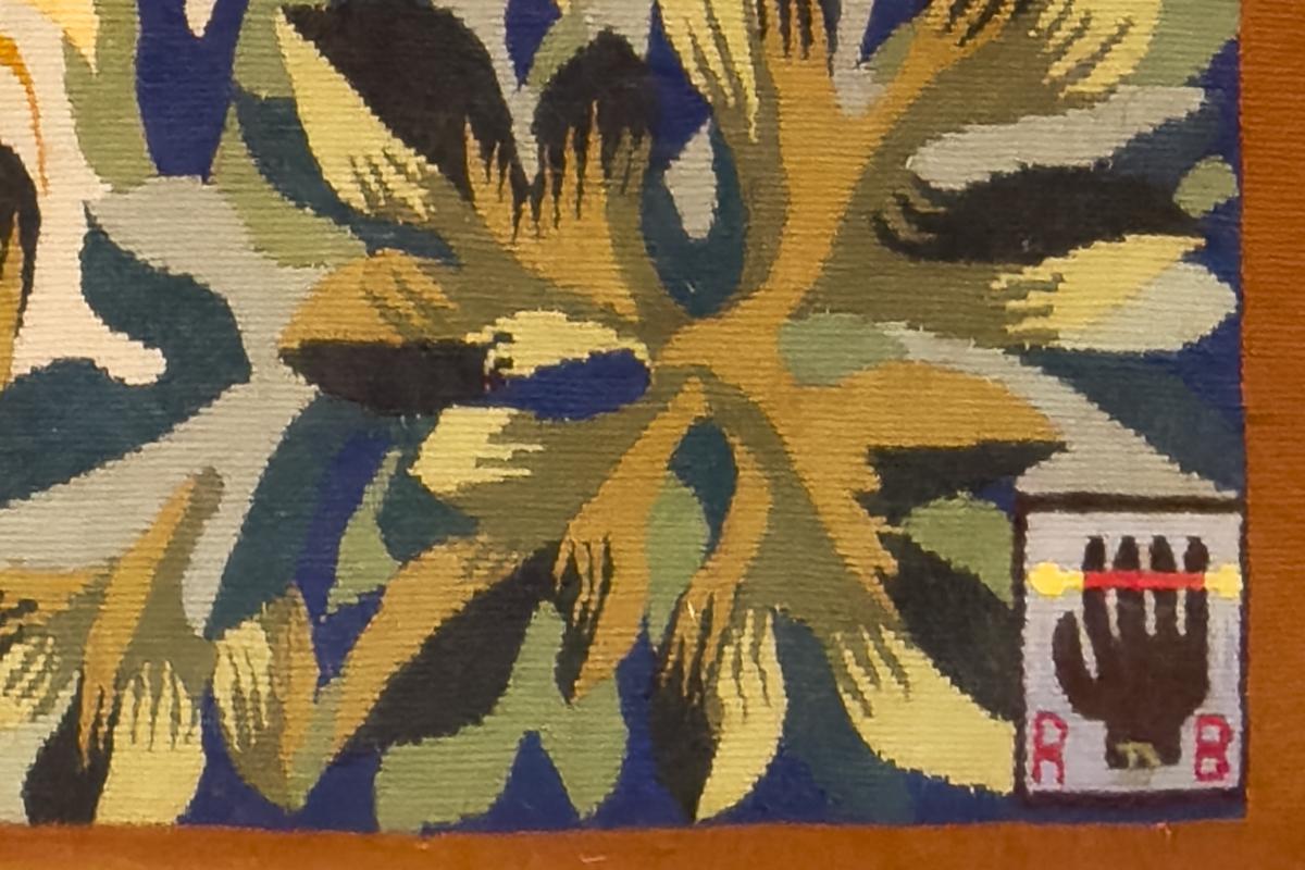 René Perrot - Aubusson 20th Century Tapestry in Polychrome Wools, Birds, 1956 For Sale 1
