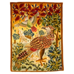 René Perrot - Aubusson Wandteppich aus polychromer Wolle, Vögel, 20. Jahrhundert, 1956