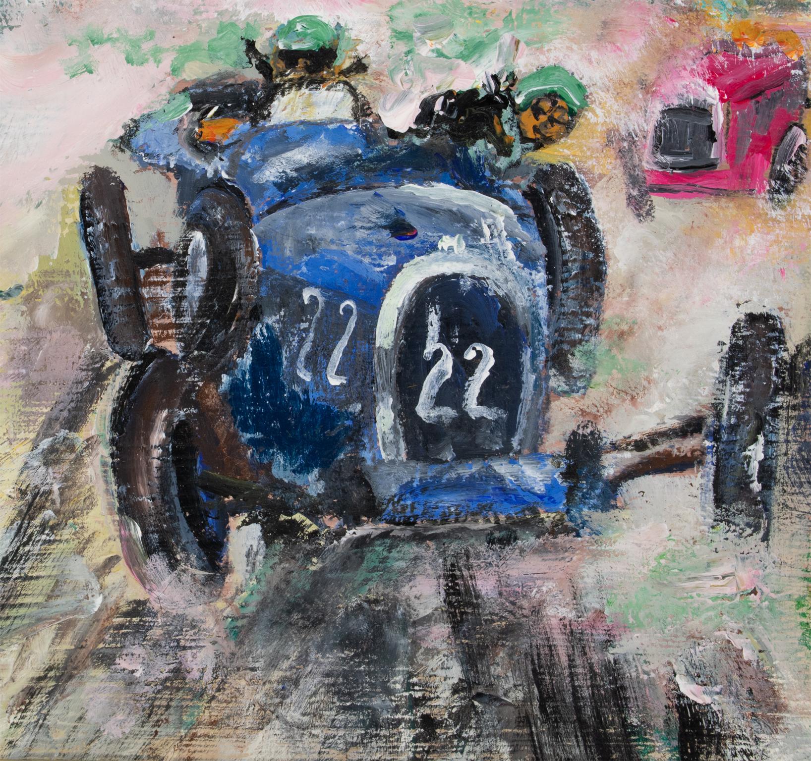 Bugatti Car Race in Monaco 1931, Oil on Canvas Painting by Rene Petit 9