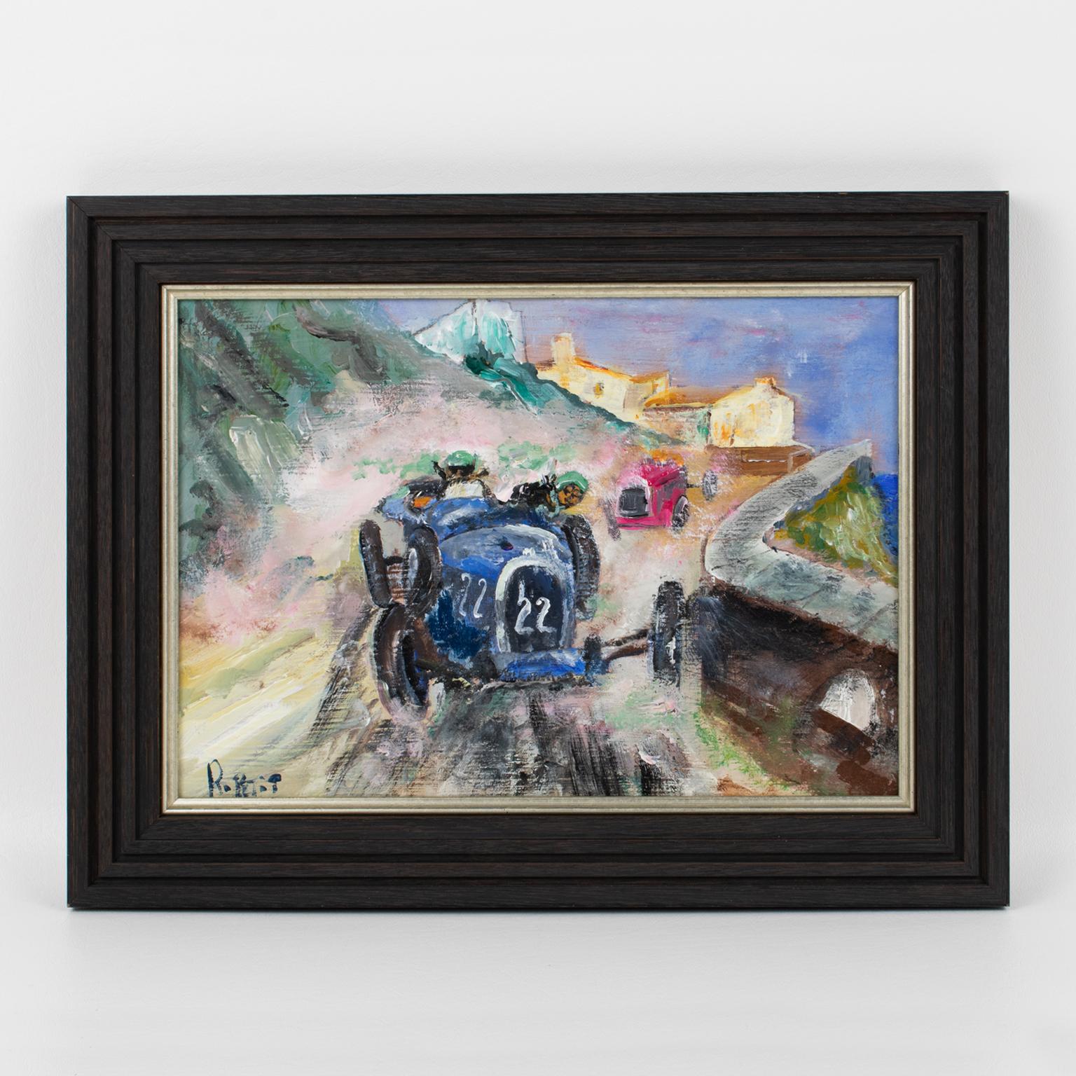 Bugatti Car Race in Monaco 1931, Oil on Canvas Painting by Rene Petit 3