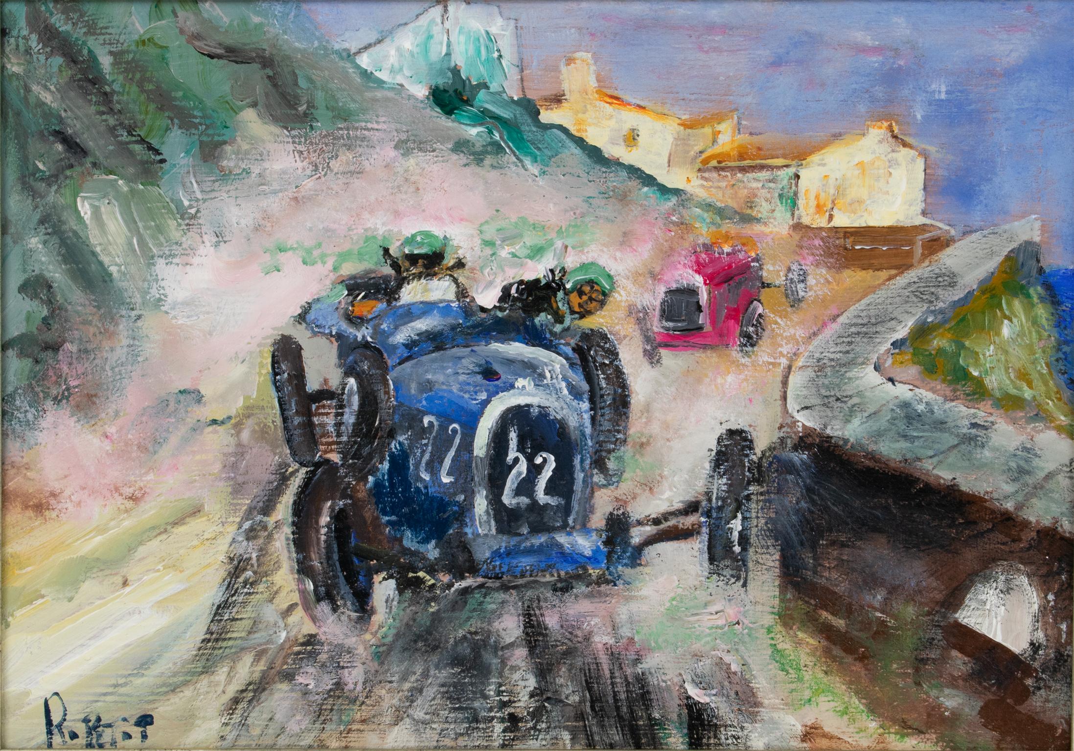 Bugatti Car Race in Monaco 1931, Oil on Canvas Painting by Rene Petit 5