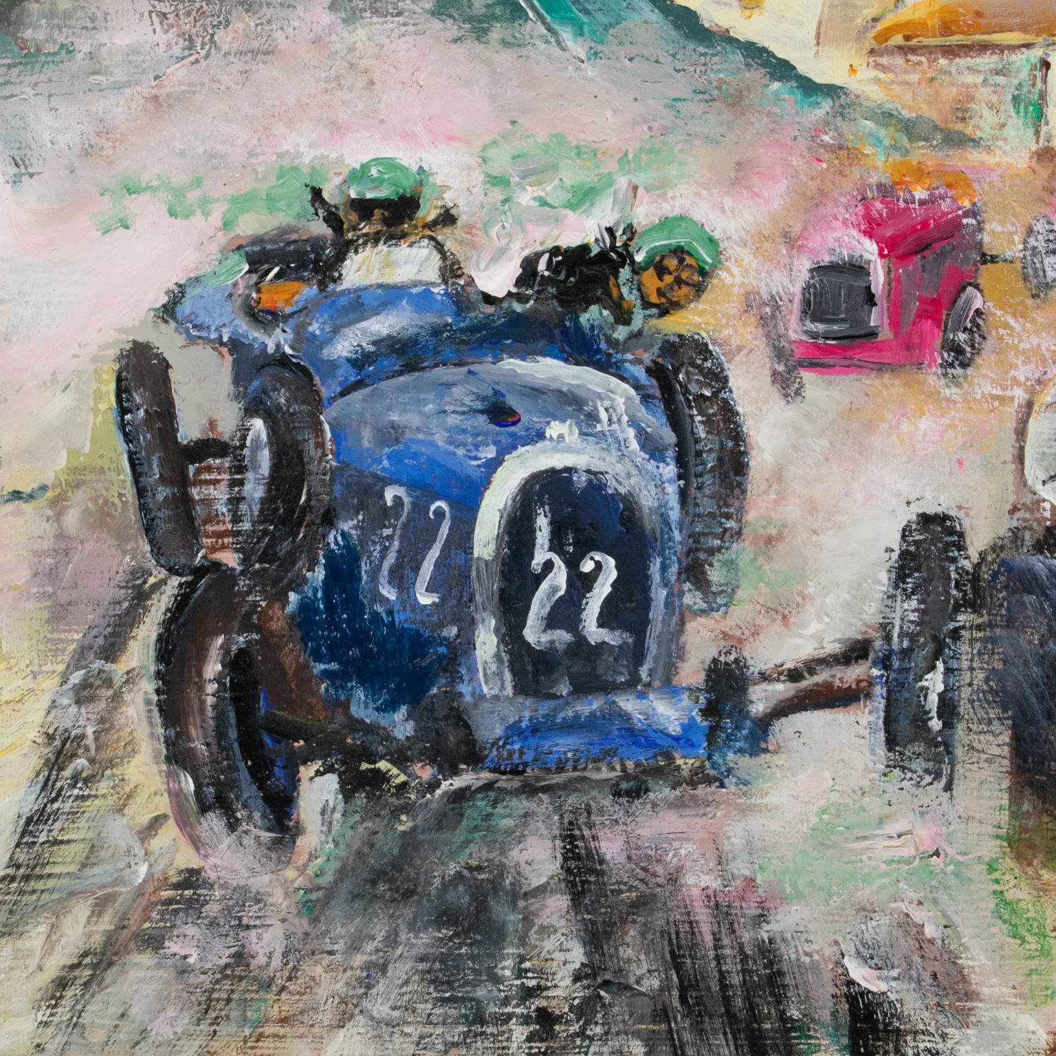 Bugatti Car Race in Monaco 1931, Oil on Canvas Painting by Rene Petit 6