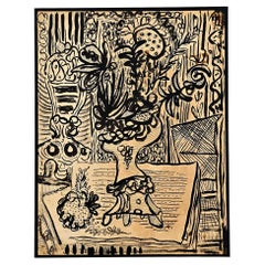 RENE PORTOCARRERO 1952 Art Jarron Con Flores Inchiostro e guazzo Inchiostro su carta