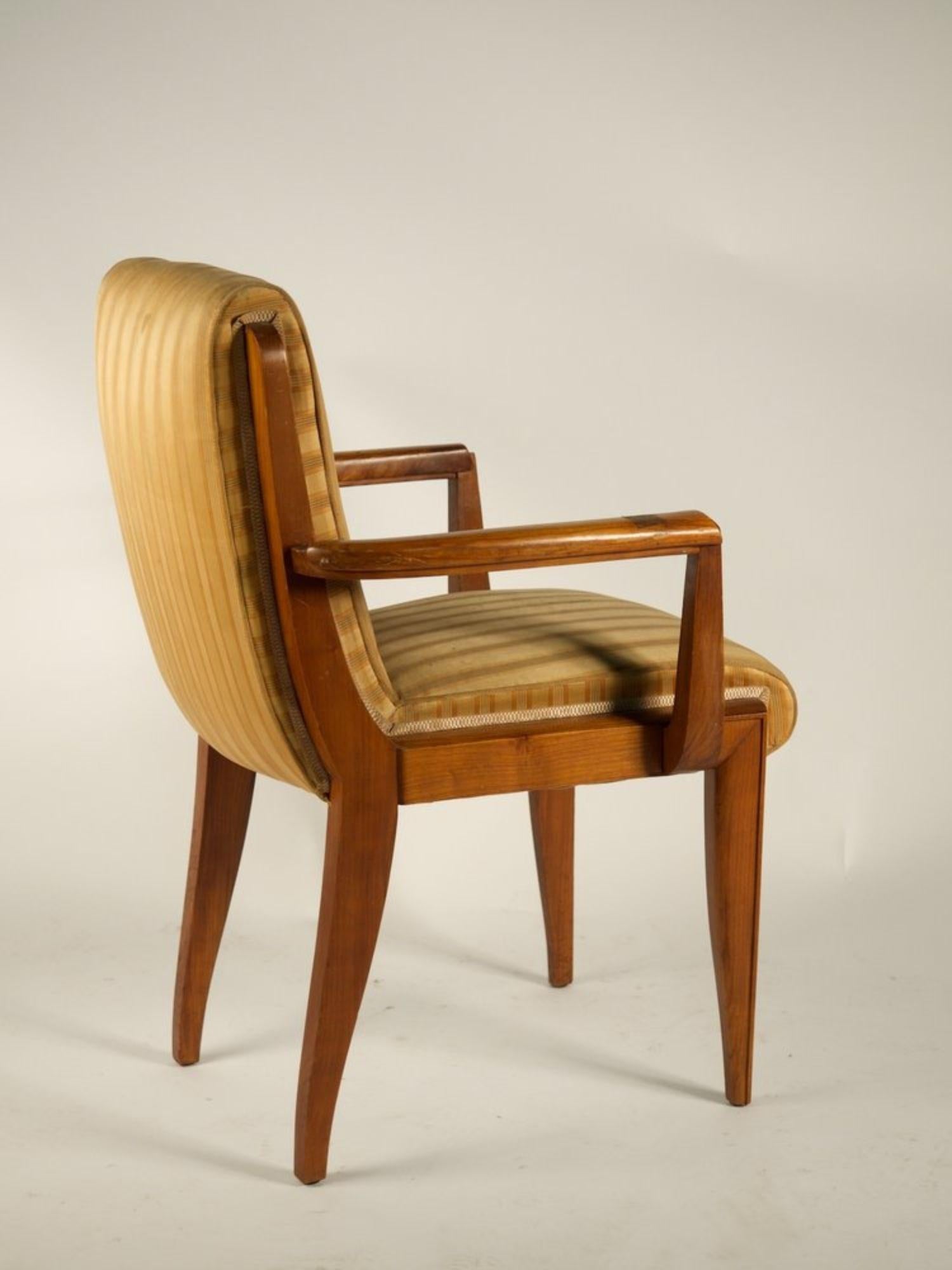 Art Deco Rene Prou Armchairs in Walnut, 2 Pairs For Sale