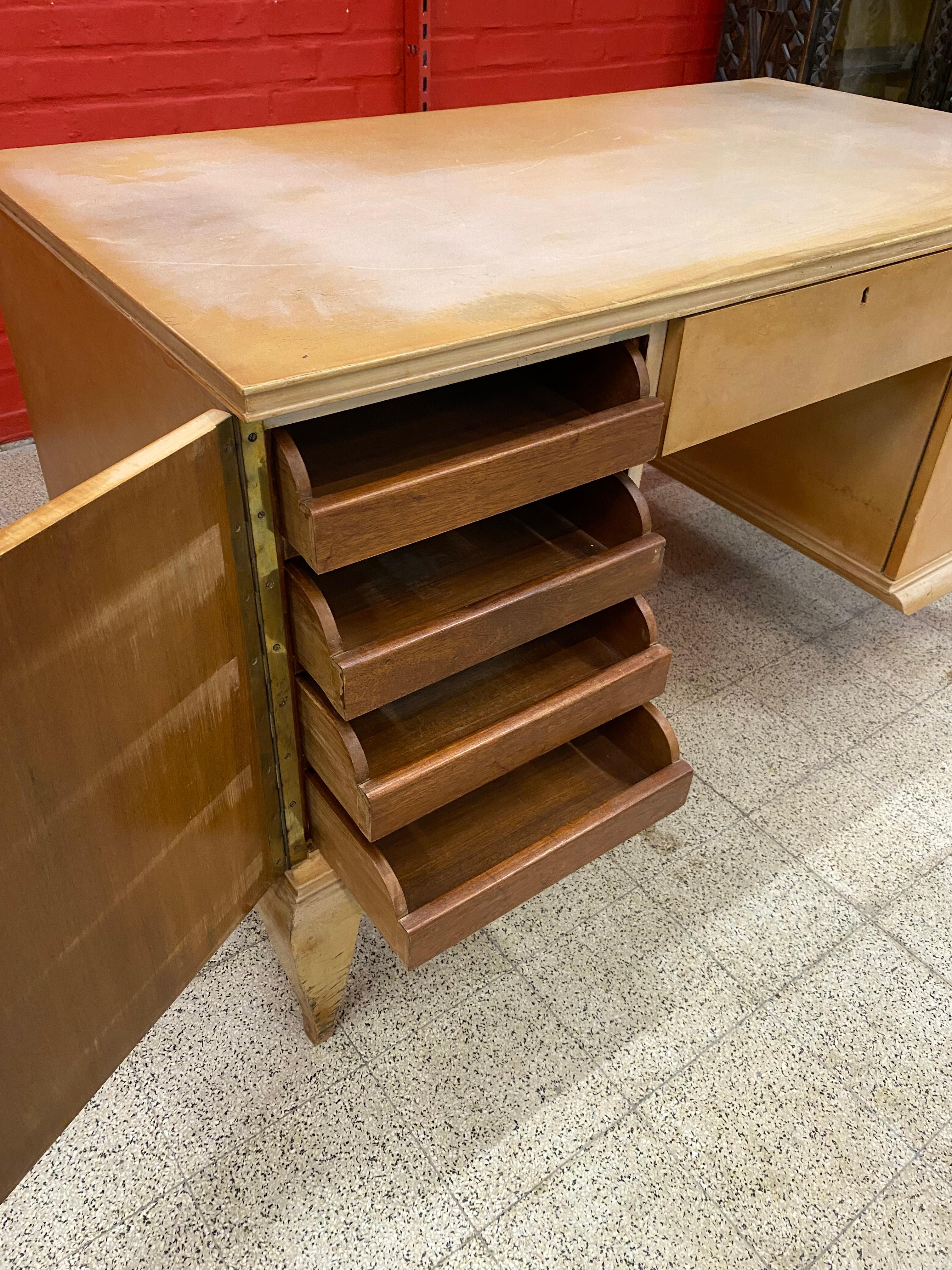 Mid-20th Century René Prou, Art Deco Desk in Lacquered Wood, circa 1940-1950 For Sale