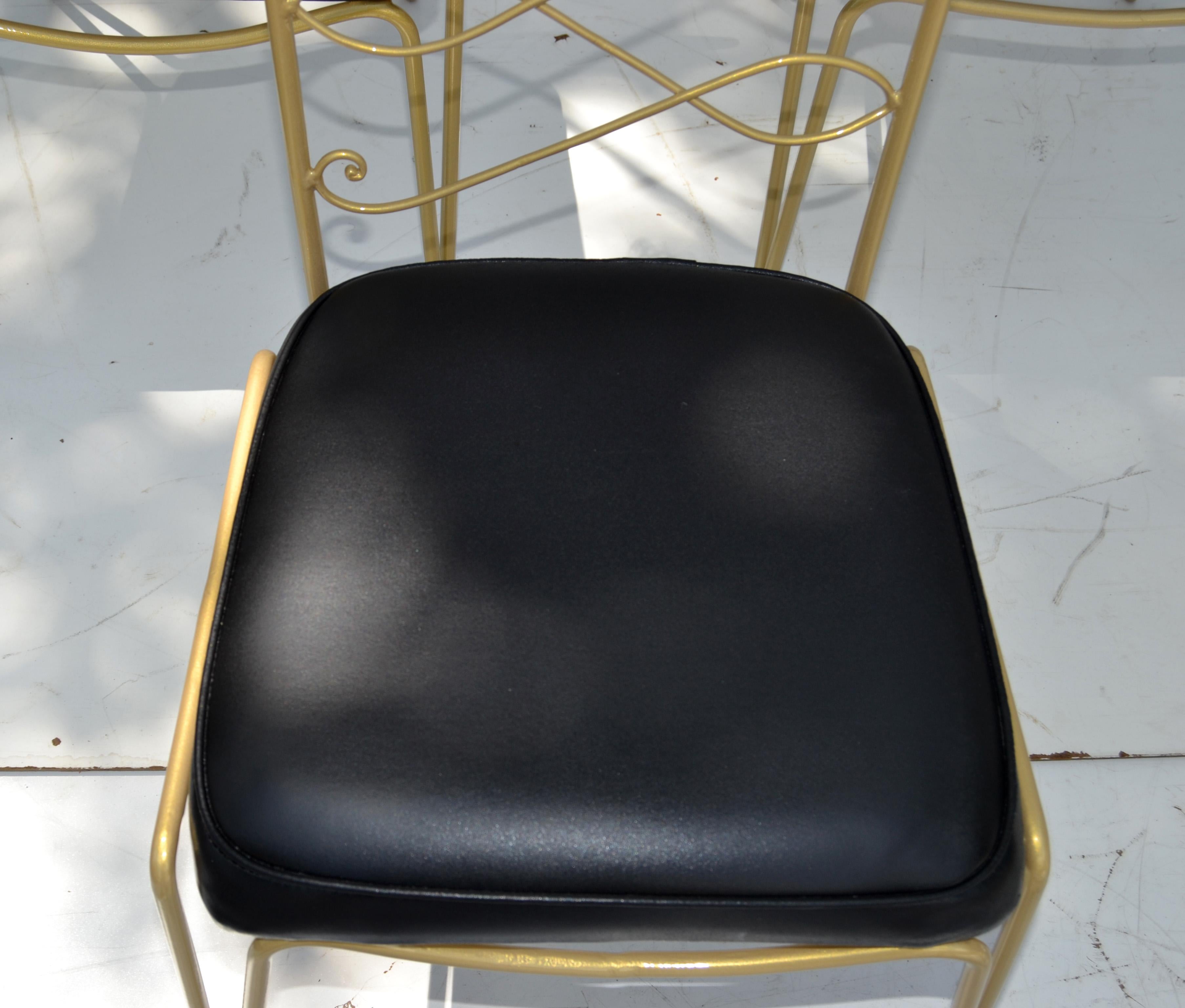 Rene Prou Art Deco Golden Wrought Iron Dining Room Chairs Black Vinyl Seats, 6 For Sale 4
